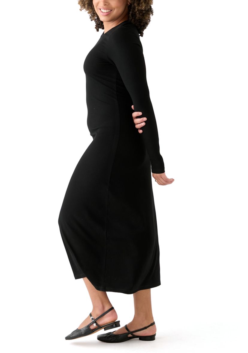Womens Long Sleeve Crew Neck Dress with Slit 