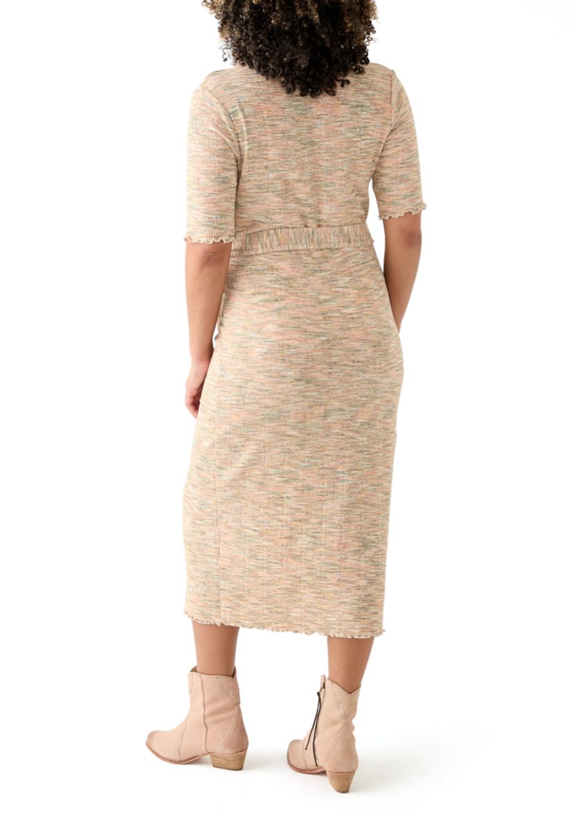  Womens Johnny Collar Belted Waist Dress 