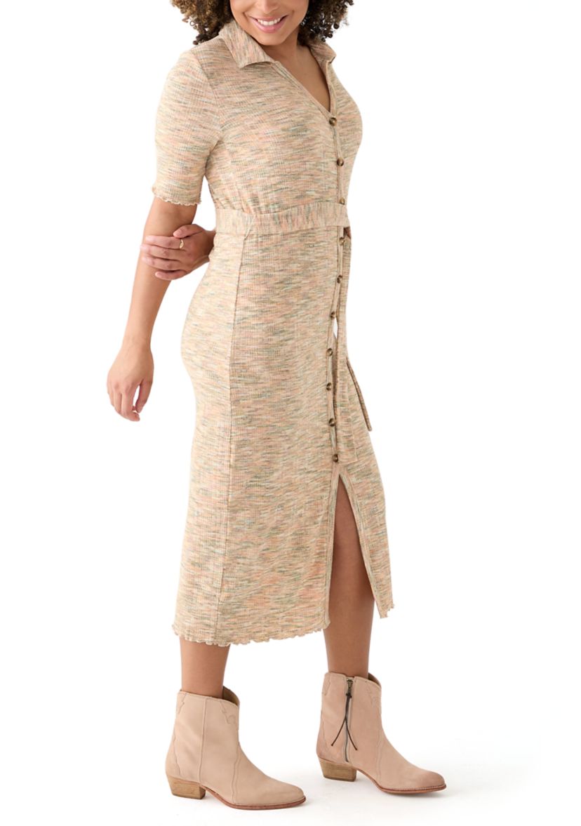  Womens Johnny Collar Belted Waist Dress 