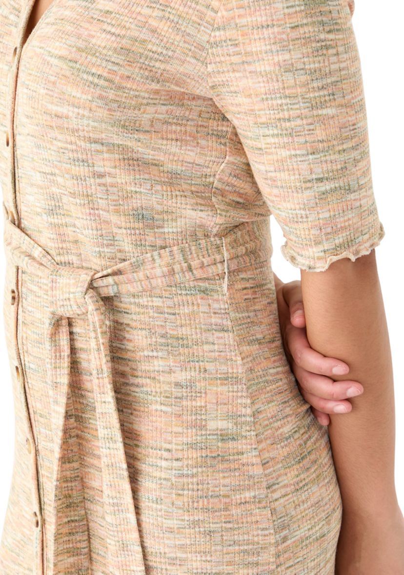  Womens Johnny Collar Belted Waist Dress 