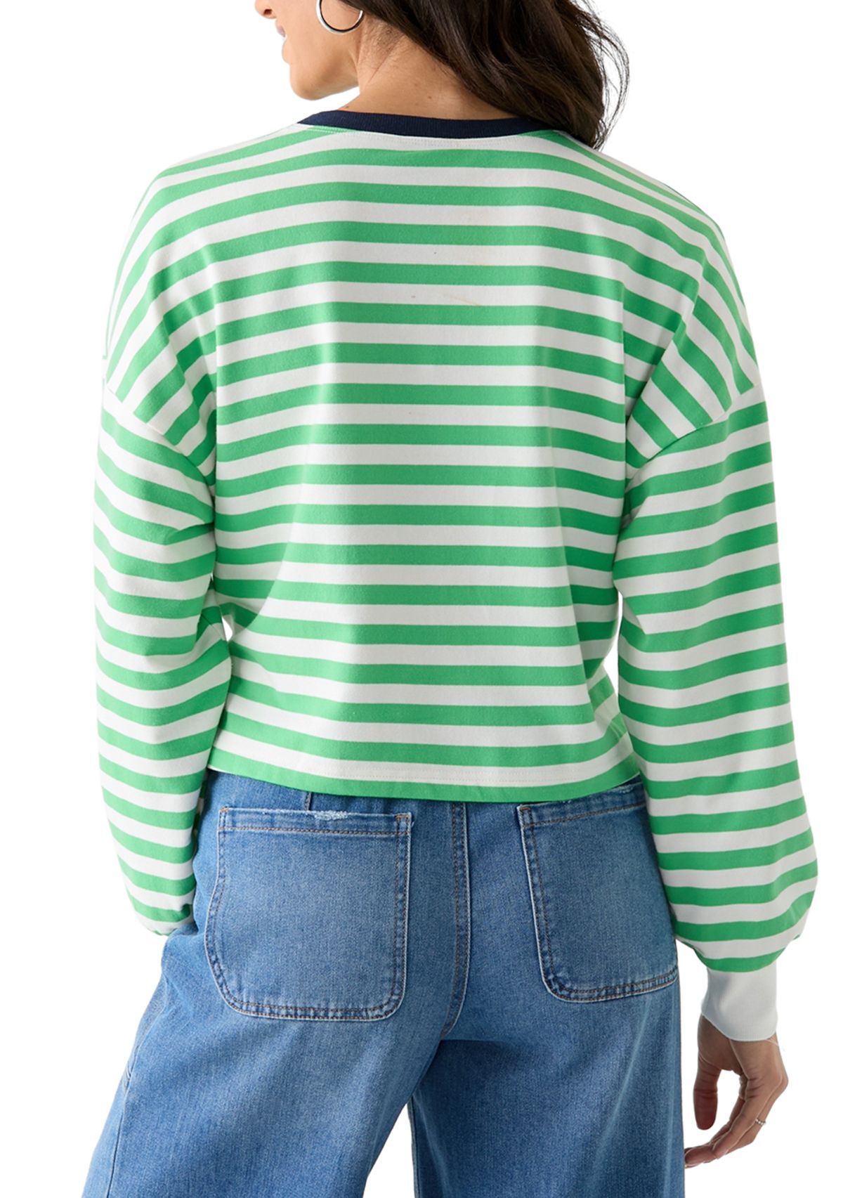 Womens Stripe Drop Shoulder Sleeve Crew Neck Sweatshirt