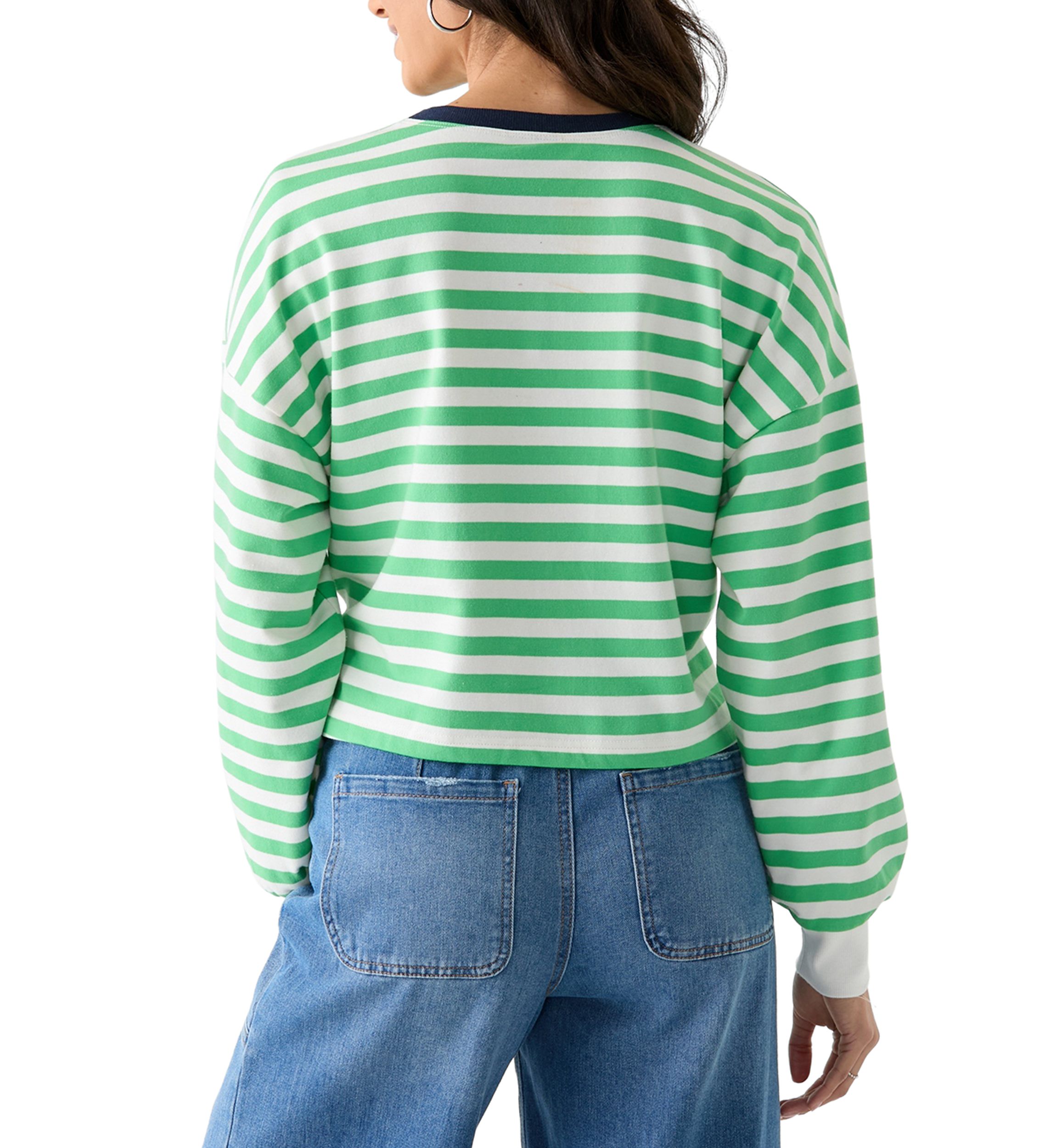 Womens Stripe Drop Shoulder Sleeve Crew Neck Sweatshirt