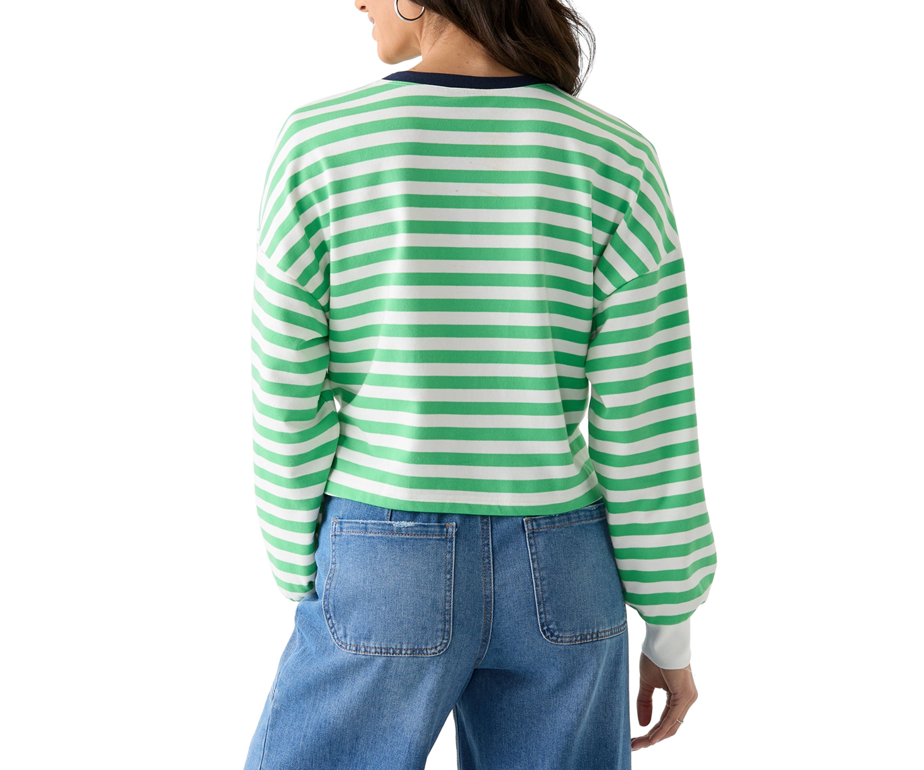 Womens Stripe Drop Shoulder Sleeve Crew Neck Sweatshirt