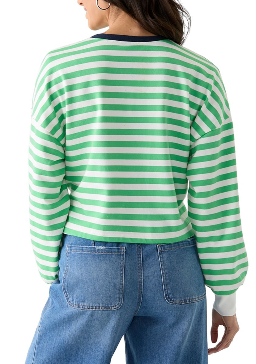 Womens Stripe Drop Shoulder Sleeve Crew Neck Sweatshirt