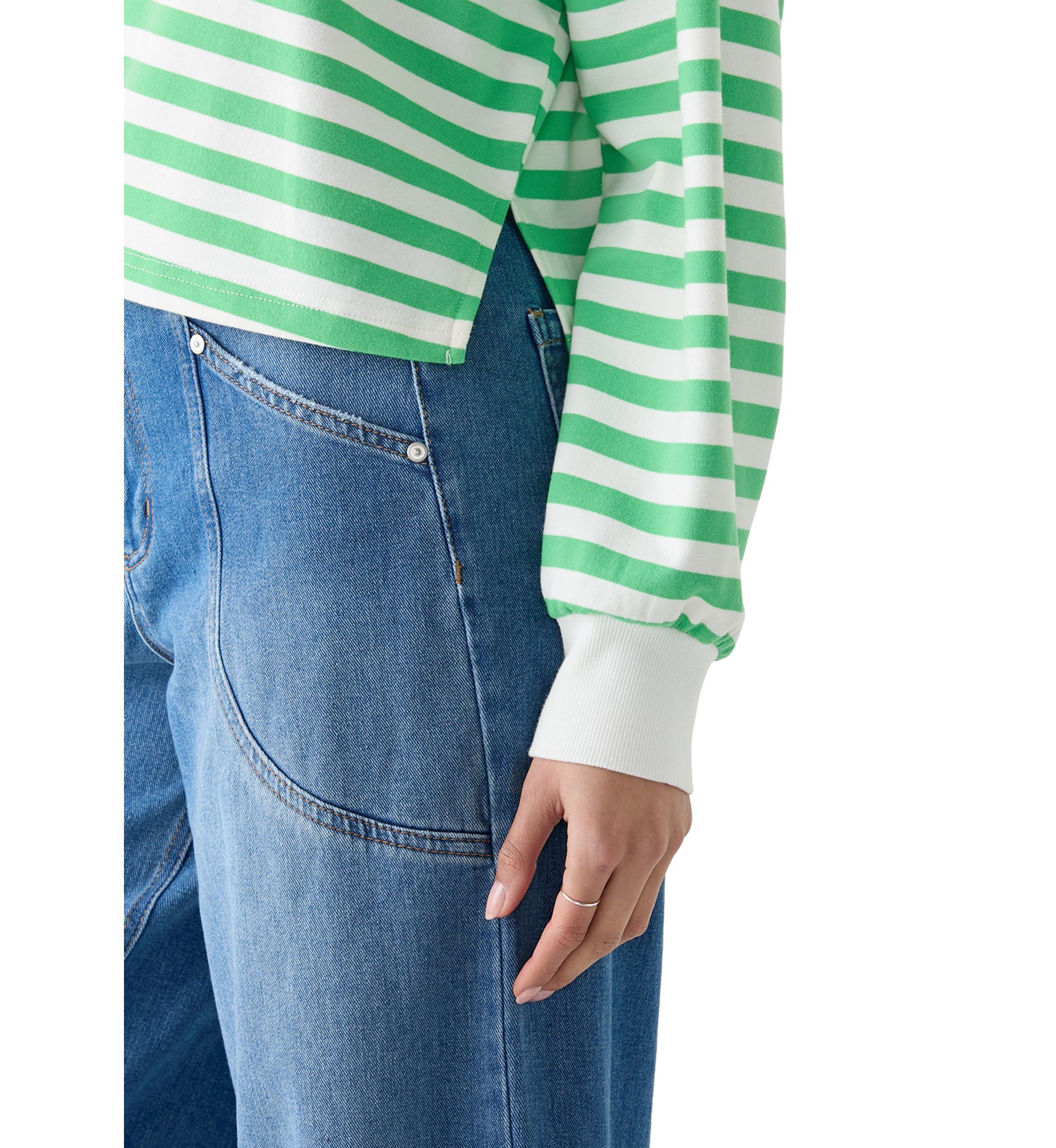 Womens Stripe Drop Shoulder Sleeve Crew Neck Sweatshirt