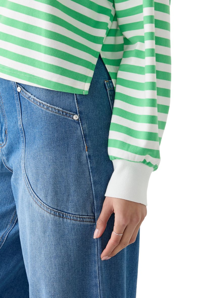Womens Stripe Drop Shoulder Sleeve Crew Neck Sweatshirt