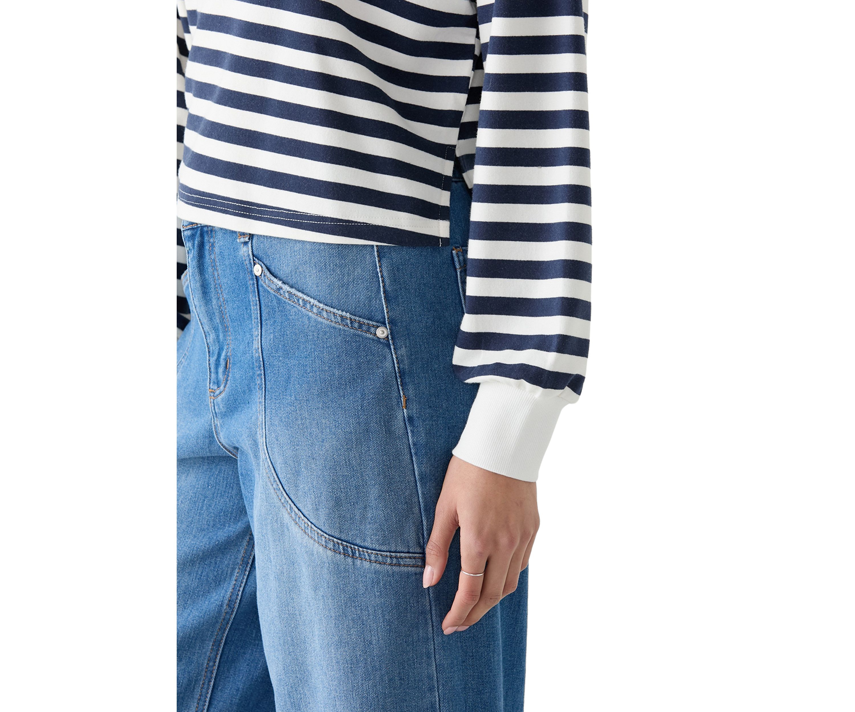 Womens Stripe Drop Shoulder Sleeve Crew Neck Sweatshirt