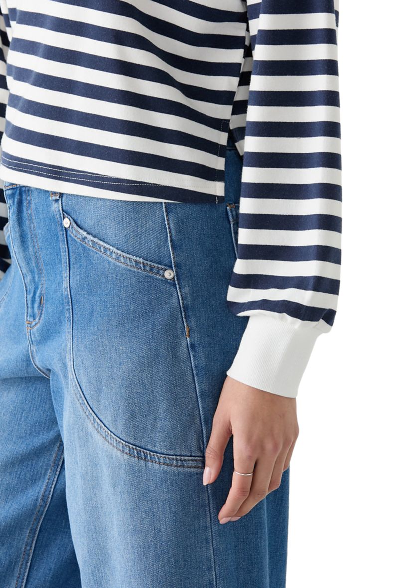 Womens Stripe Drop Shoulder Sleeve Crew Neck Sweatshirt