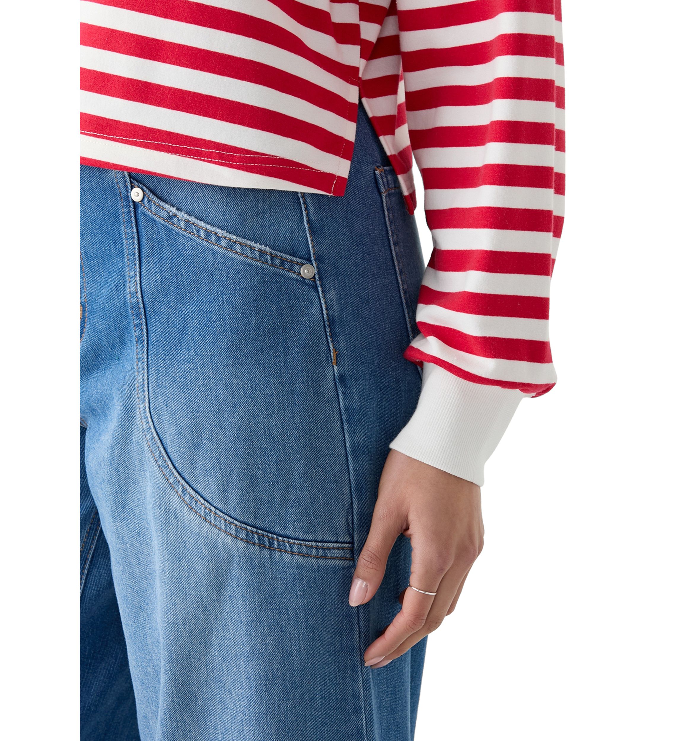 Womens Stripe Drop Shoulder Sleeve Crew Neck Sweatshirt