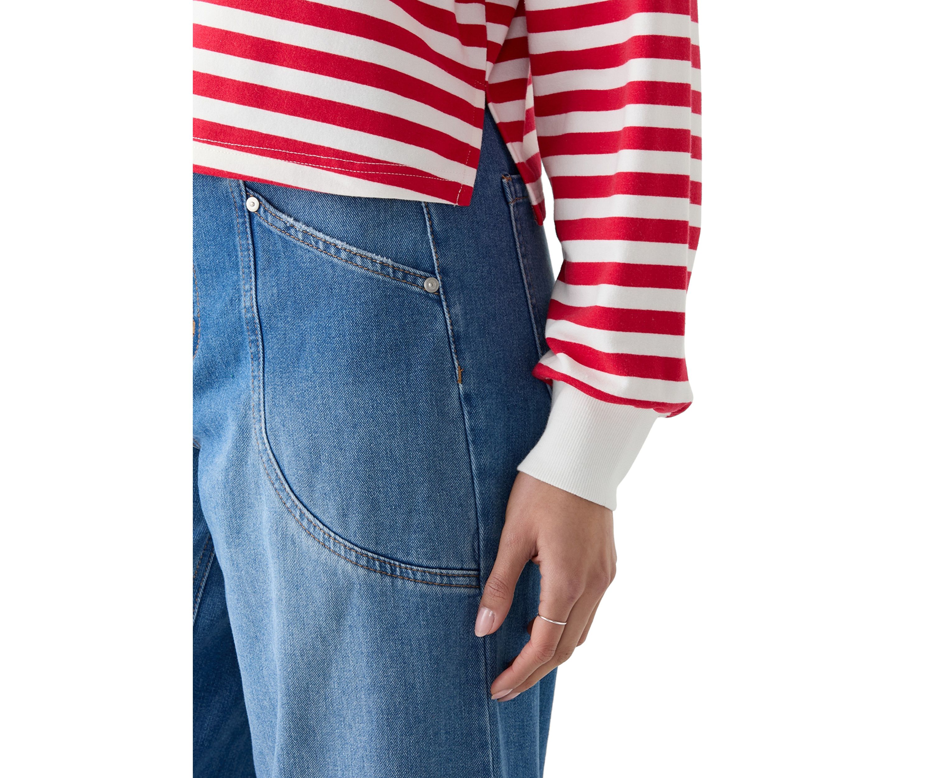 Womens Stripe Drop Shoulder Sleeve Crew Neck Sweatshirt