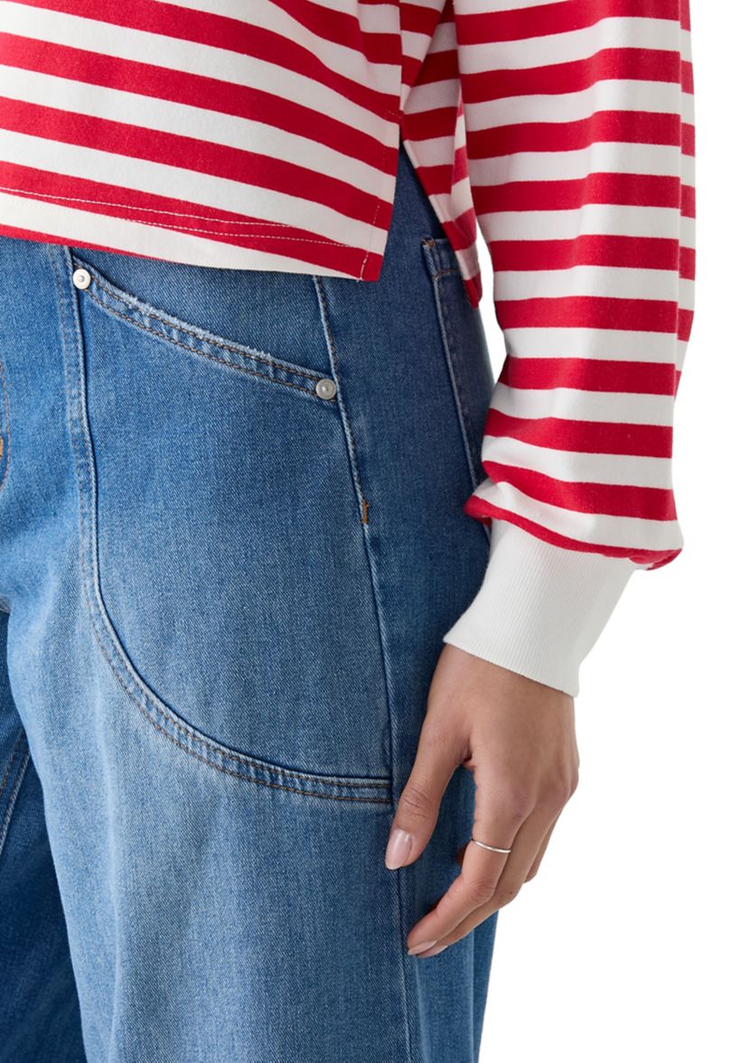 Womens Stripe Drop Shoulder Sleeve Crew Neck Sweatshirt