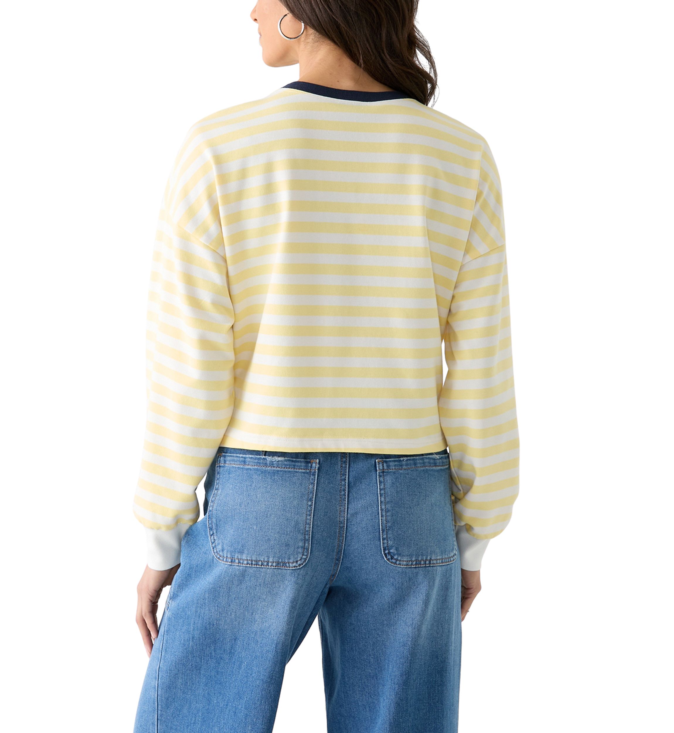 Womens Stripe Drop Shoulder Sleeve Crew Neck Sweatshirt