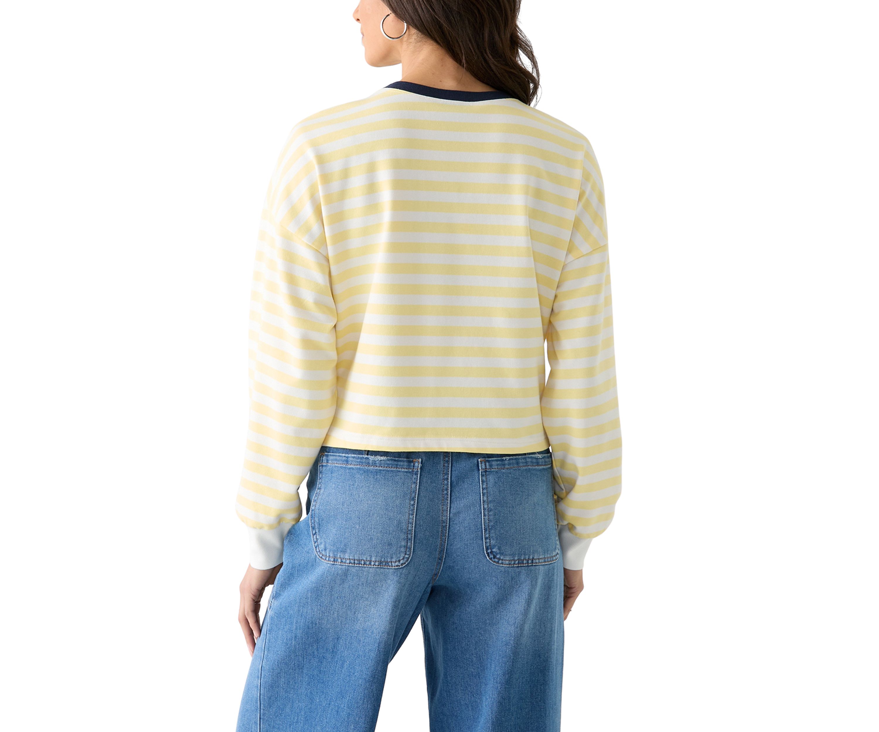 Womens Stripe Drop Shoulder Sleeve Crew Neck Sweatshirt