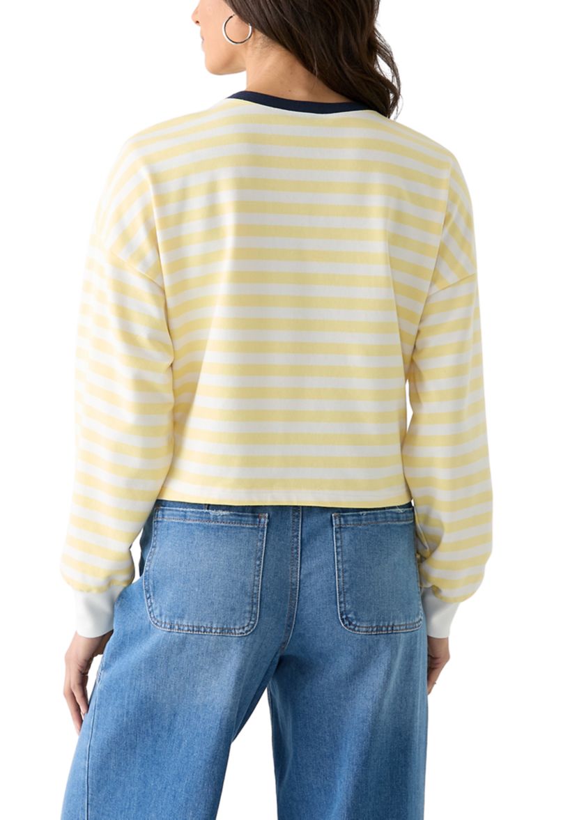 Womens Stripe Drop Shoulder Sleeve Crew Neck Sweatshirt
