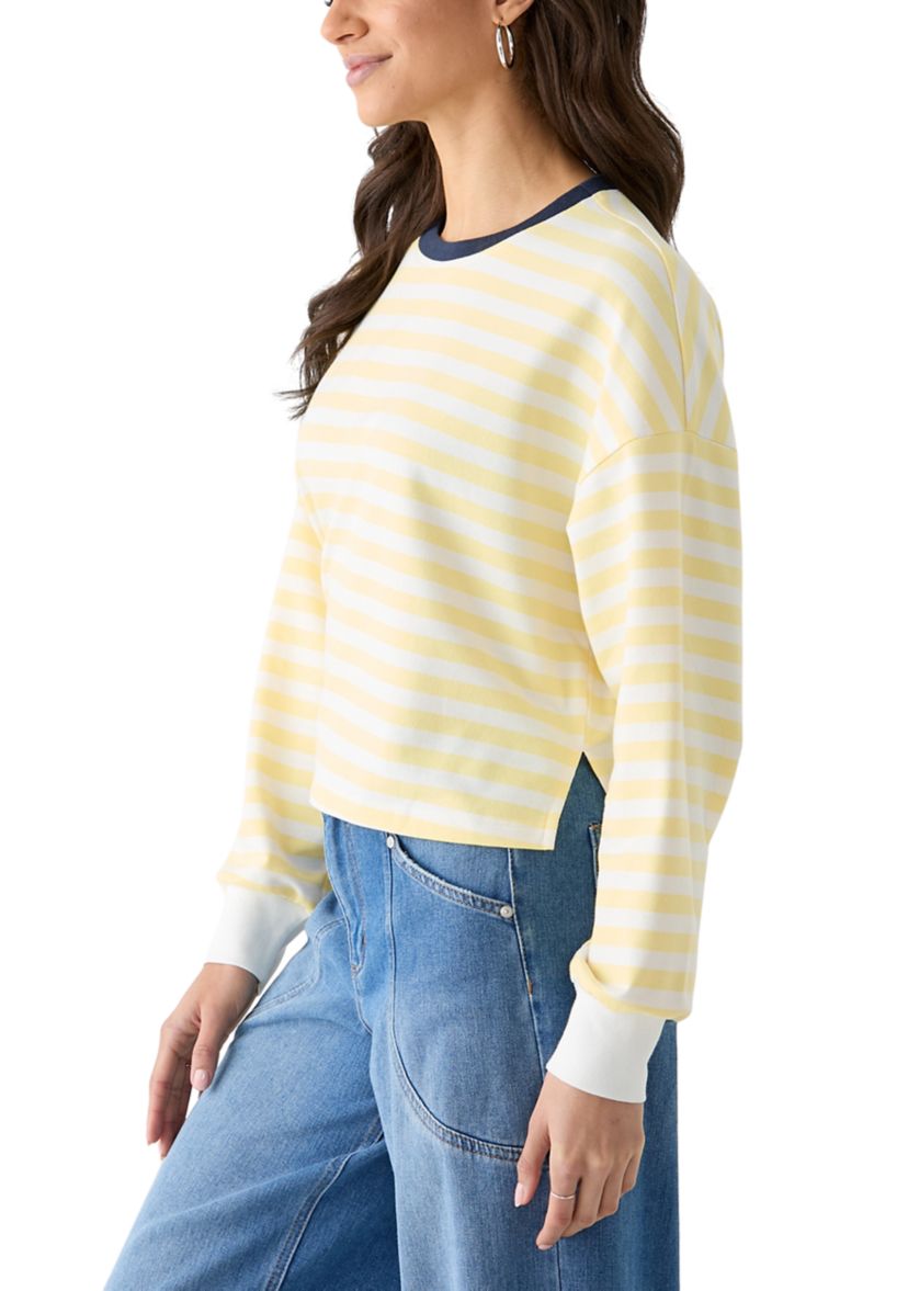 Womens Stripe Drop Shoulder Sleeve Crew Neck Sweatshirt