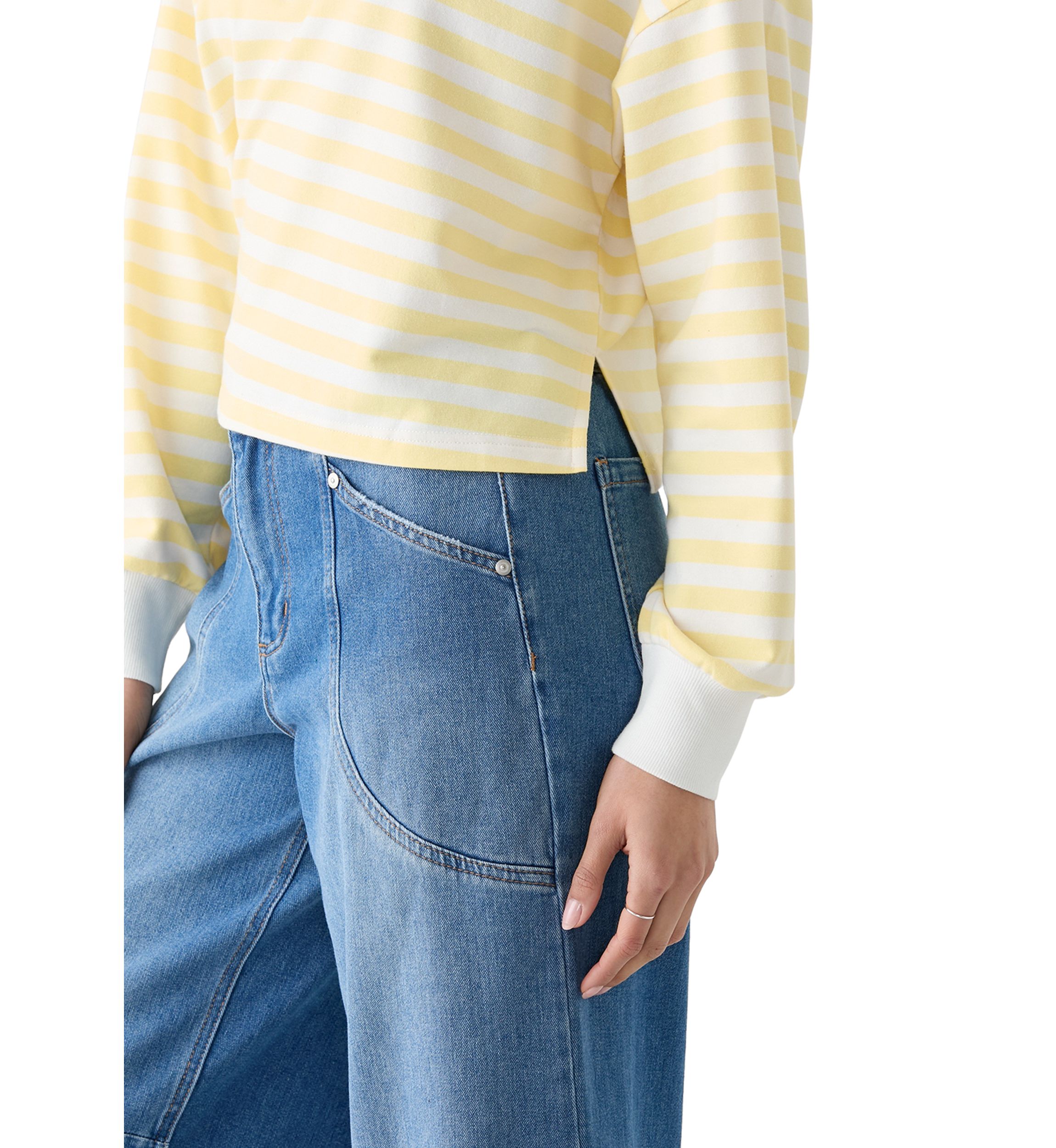 Womens Stripe Drop Shoulder Sleeve Crew Neck Sweatshirt