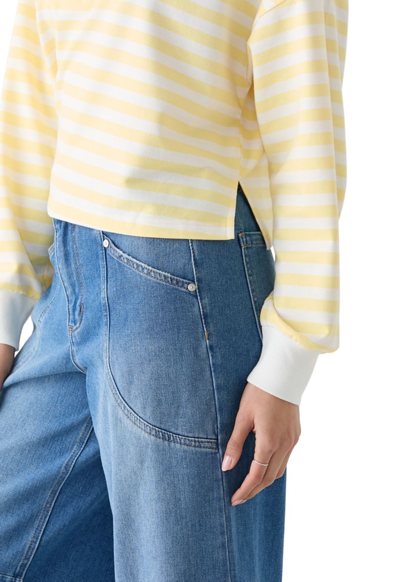 Womens Stripe Drop Shoulder Sleeve Crew Neck Sweatshirt