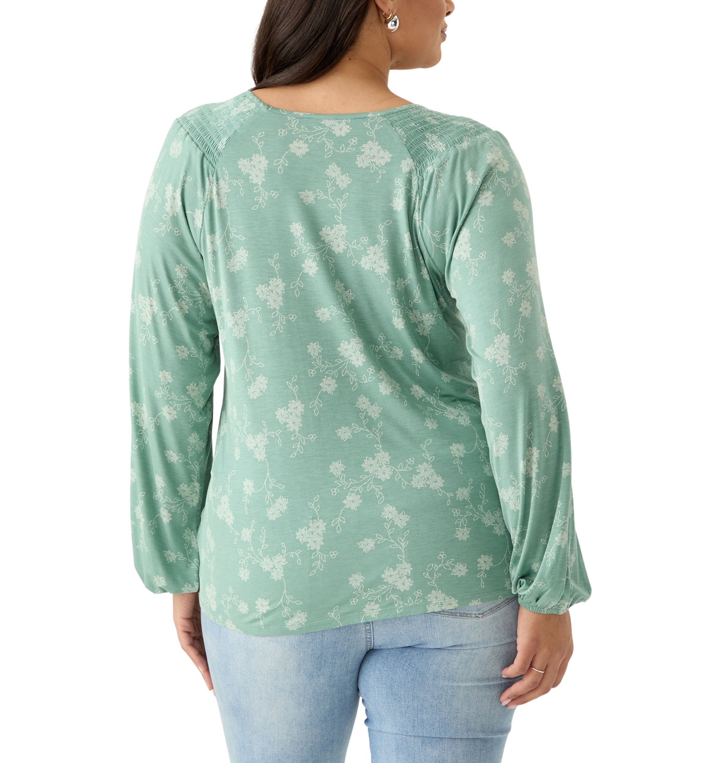 Plus Size Long Sleeve Smocked Shoulder Knit Top