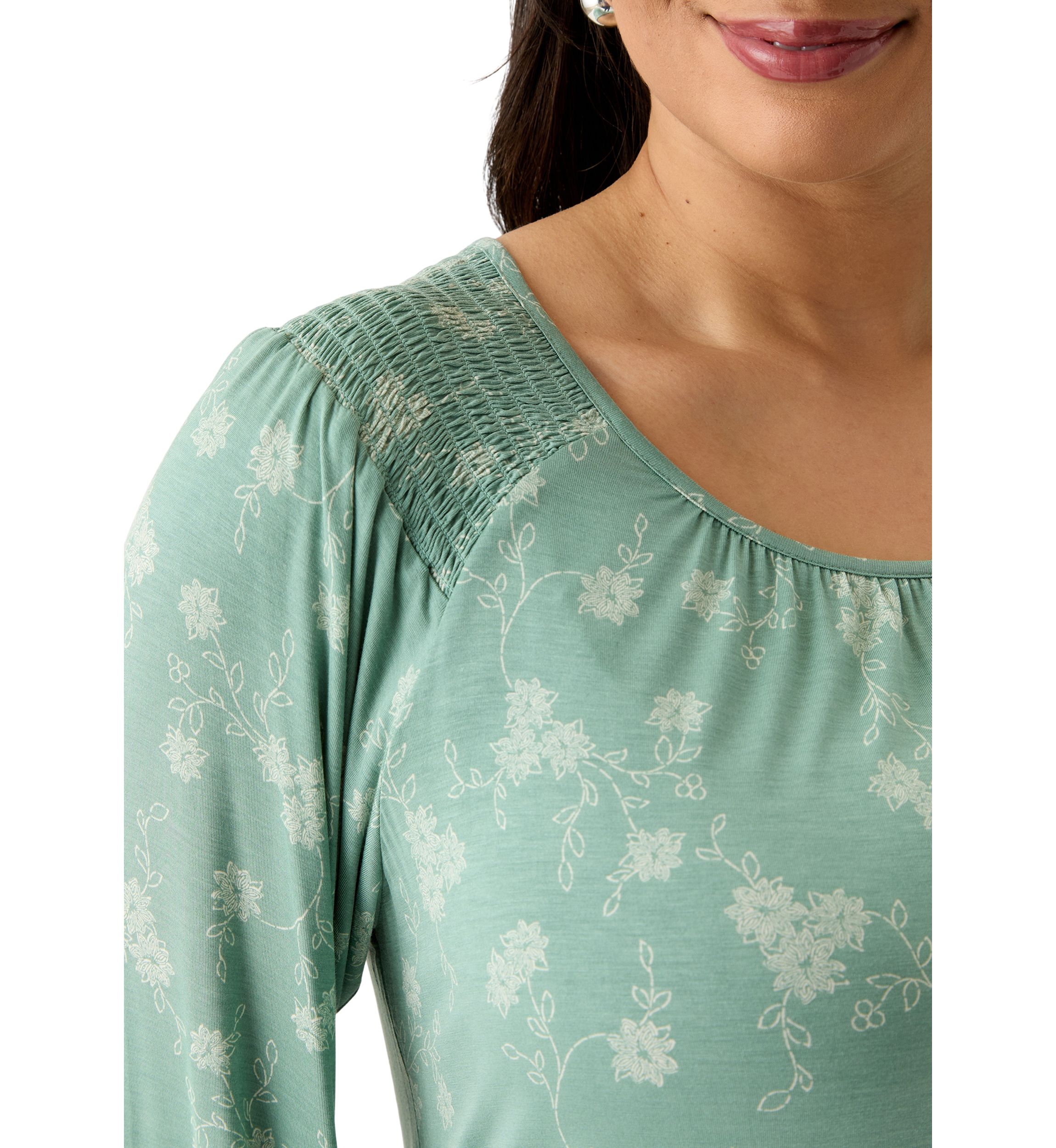 Plus Size Long Sleeve Smocked Shoulder Knit Top