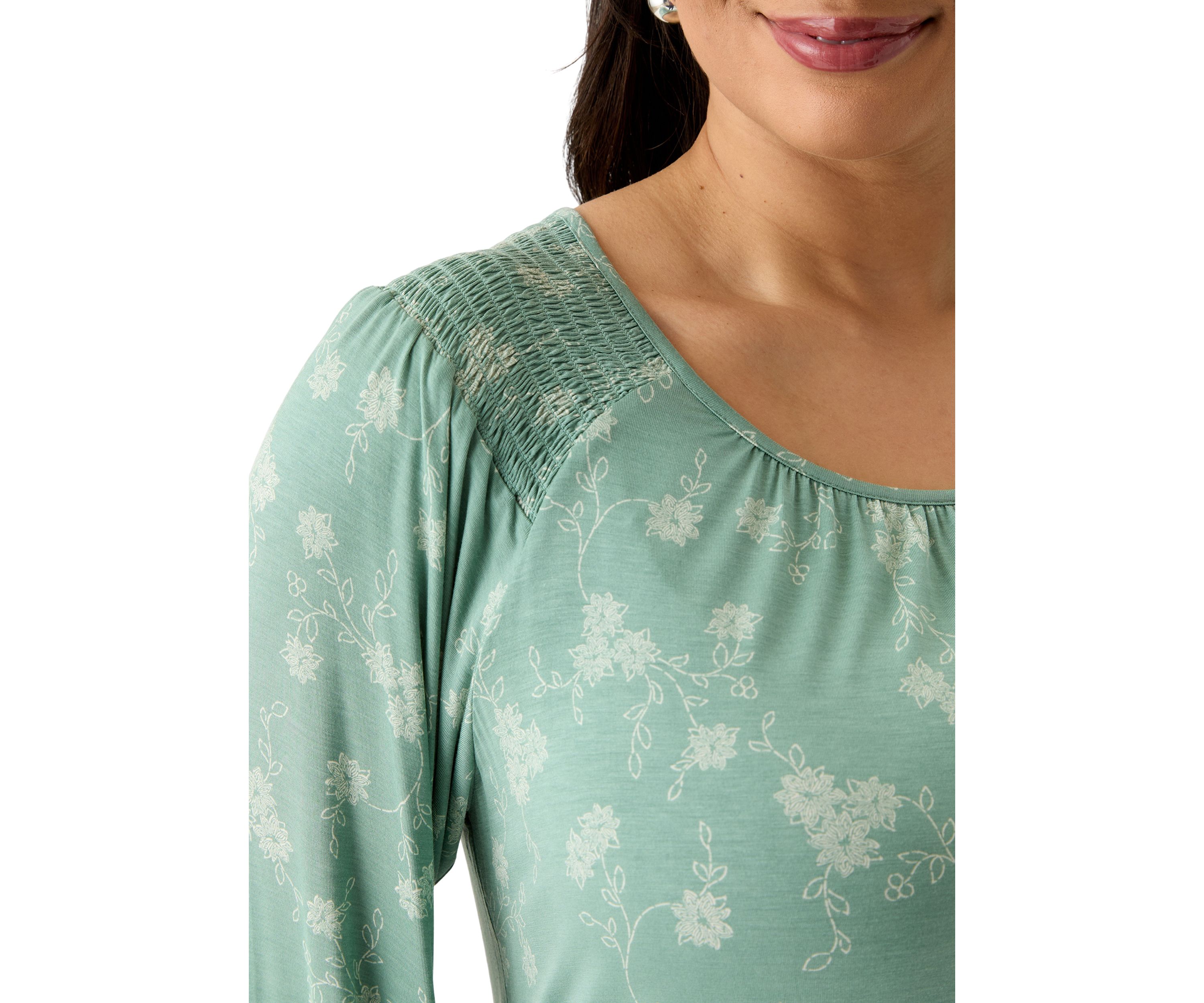 Plus Size Long Sleeve Smocked Shoulder Knit Top