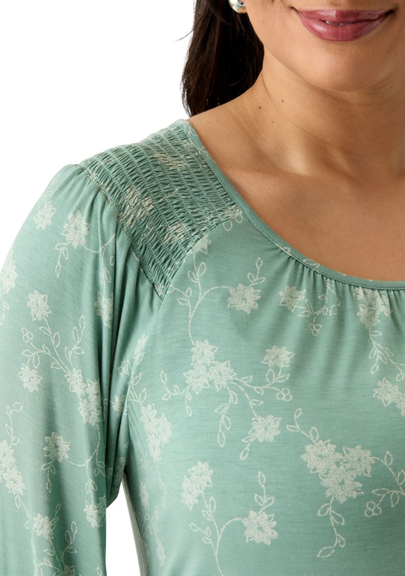 Plus Size Long Sleeve Smocked Shoulder Knit Top