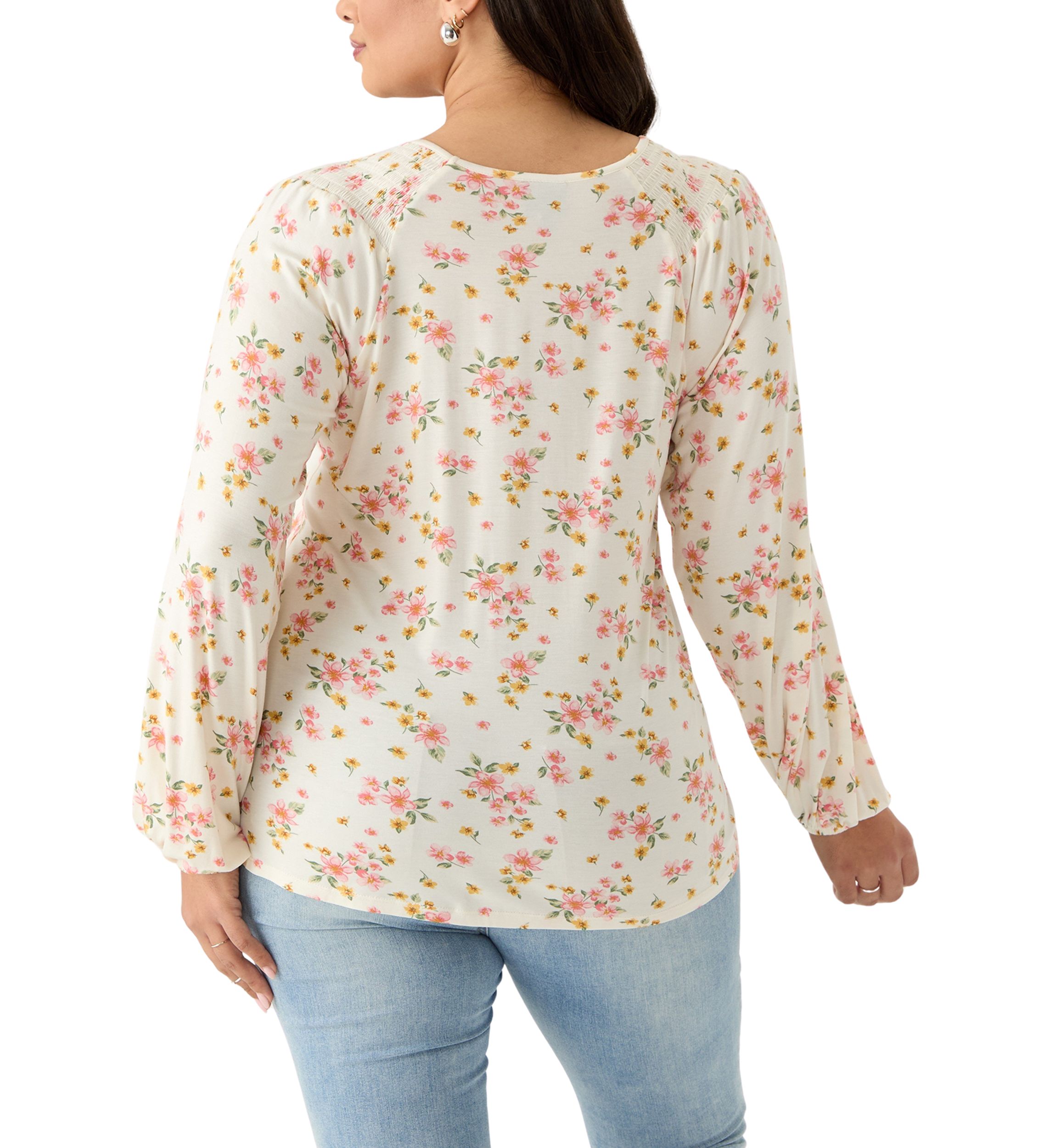 Plus Size Long Sleeve Smocked Shoulder Knit Top