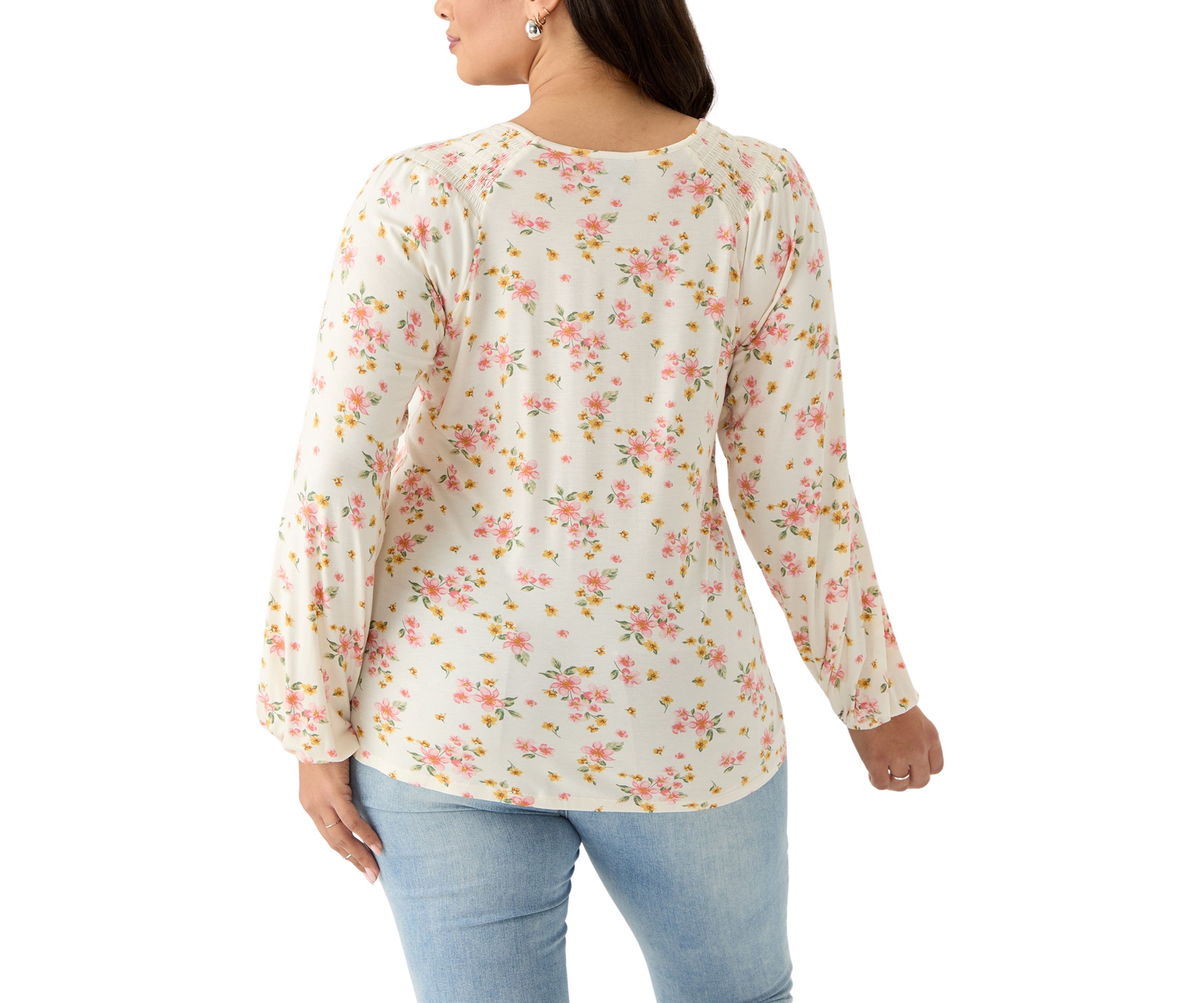 Plus Size Long Sleeve Smocked Shoulder Knit Top