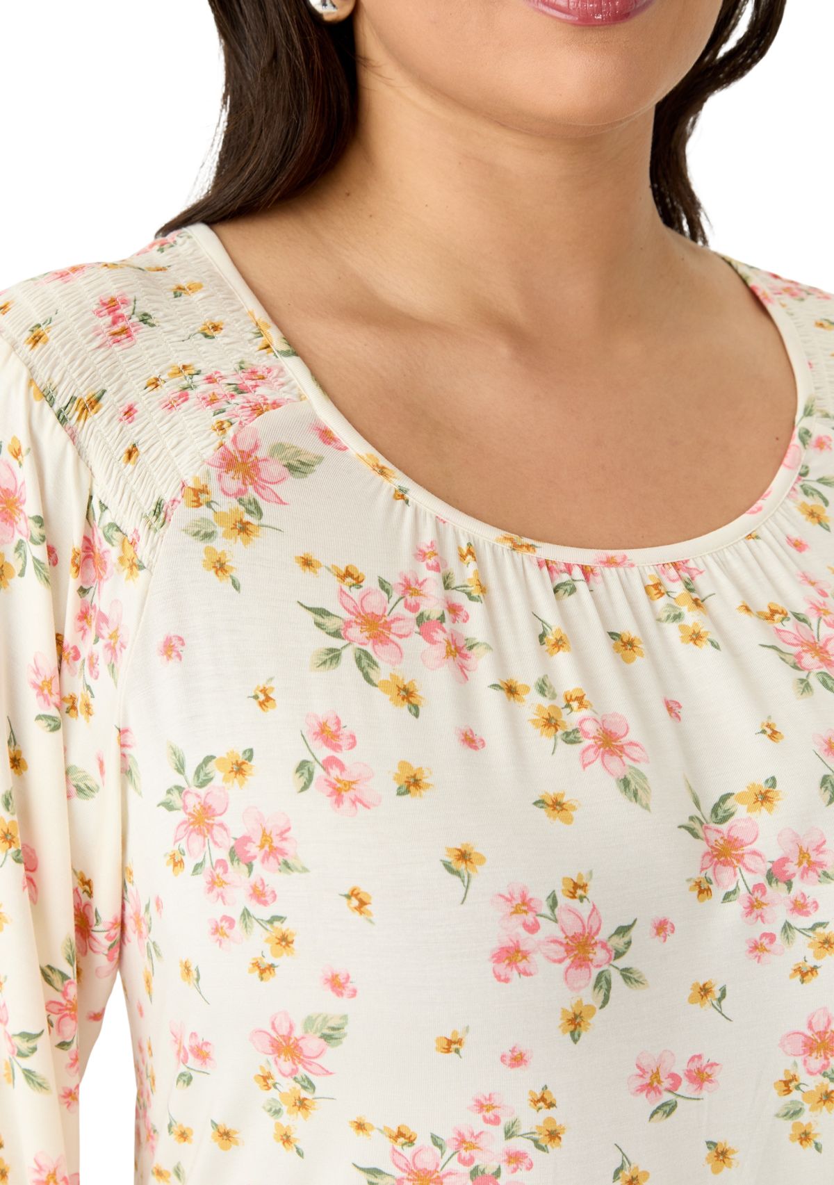 Plus Size Long Sleeve Smocked Shoulder Knit Top