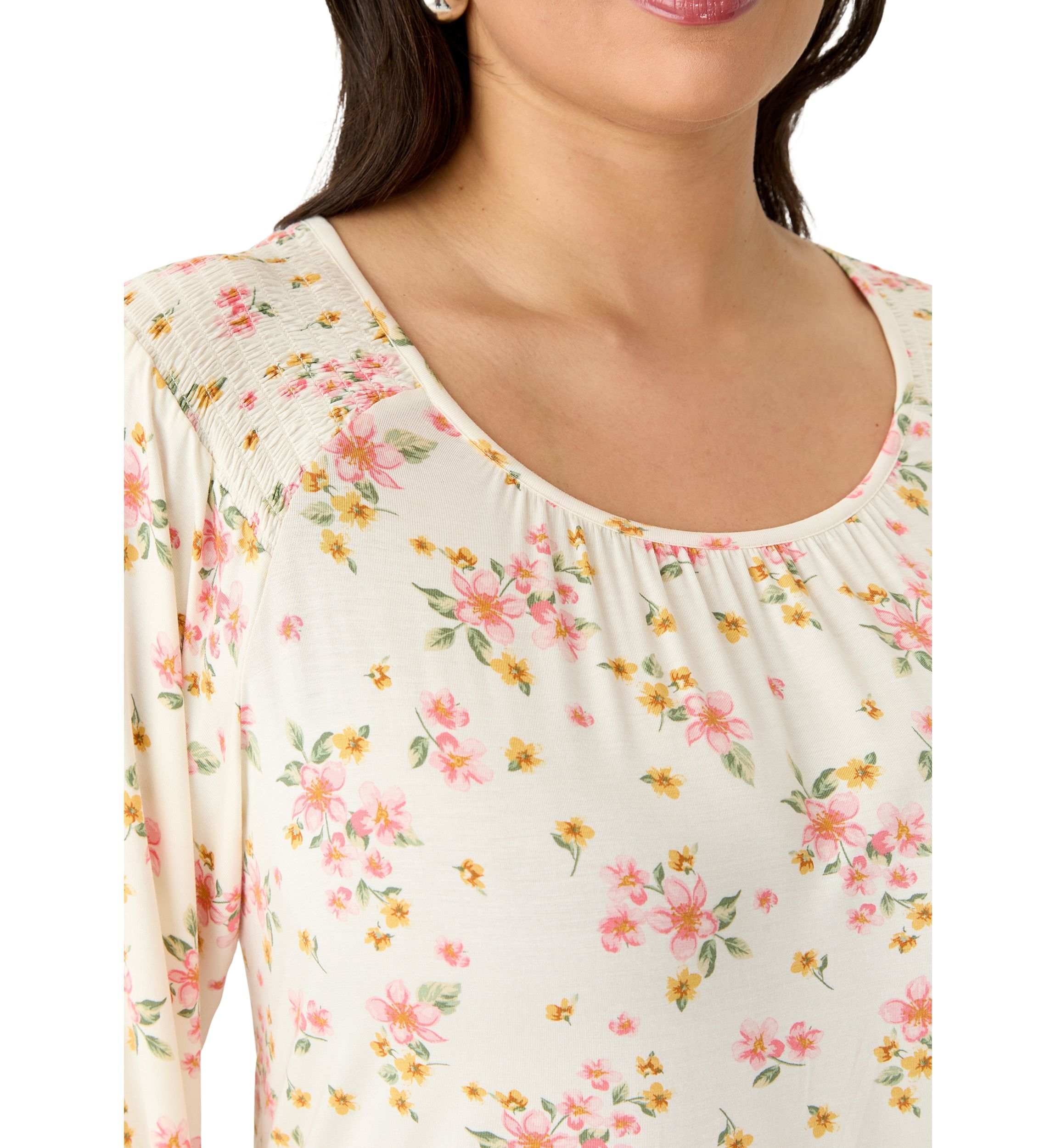 Plus Size Long Sleeve Smocked Shoulder Knit Top