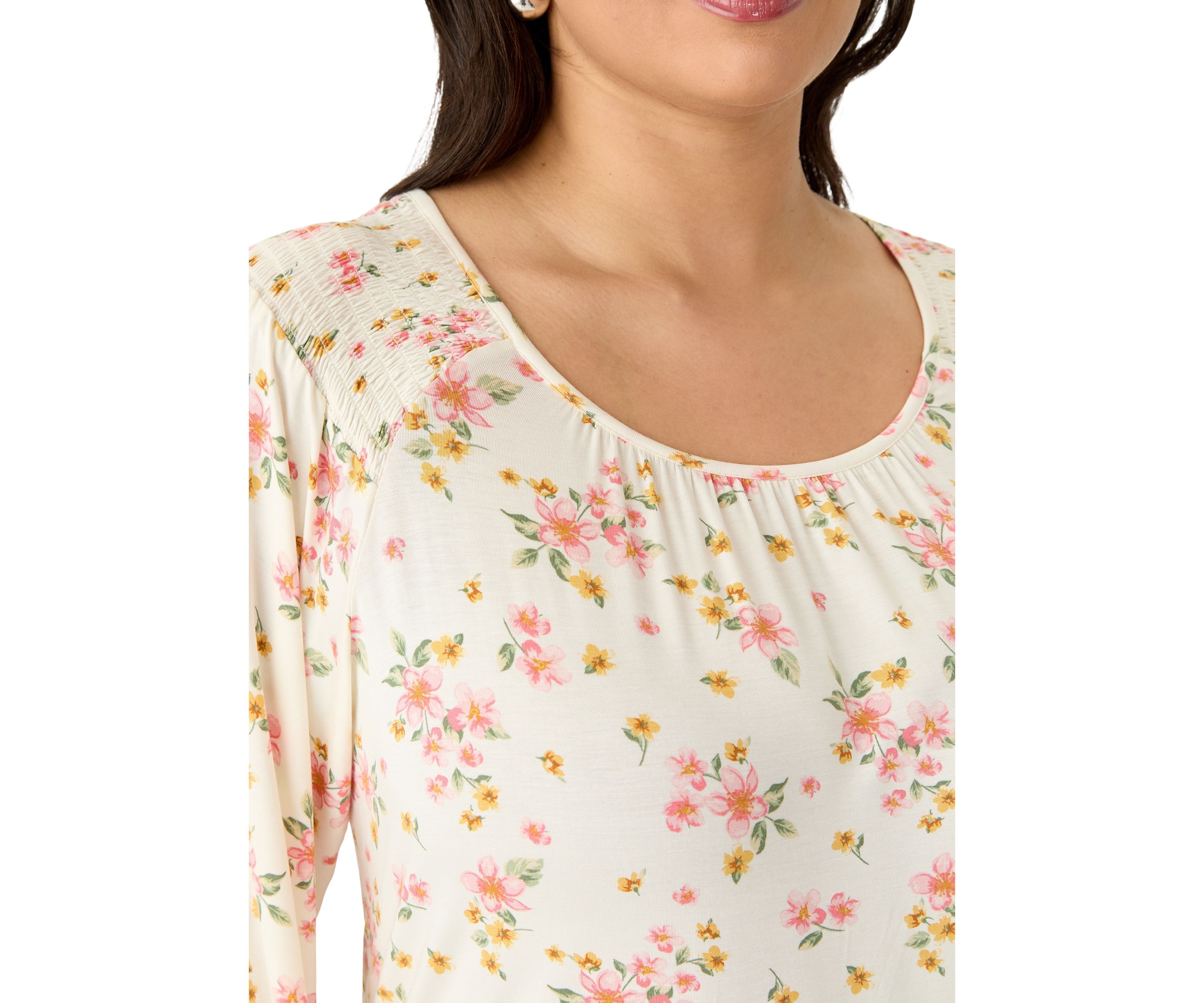 Plus Size Long Sleeve Smocked Shoulder Knit Top
