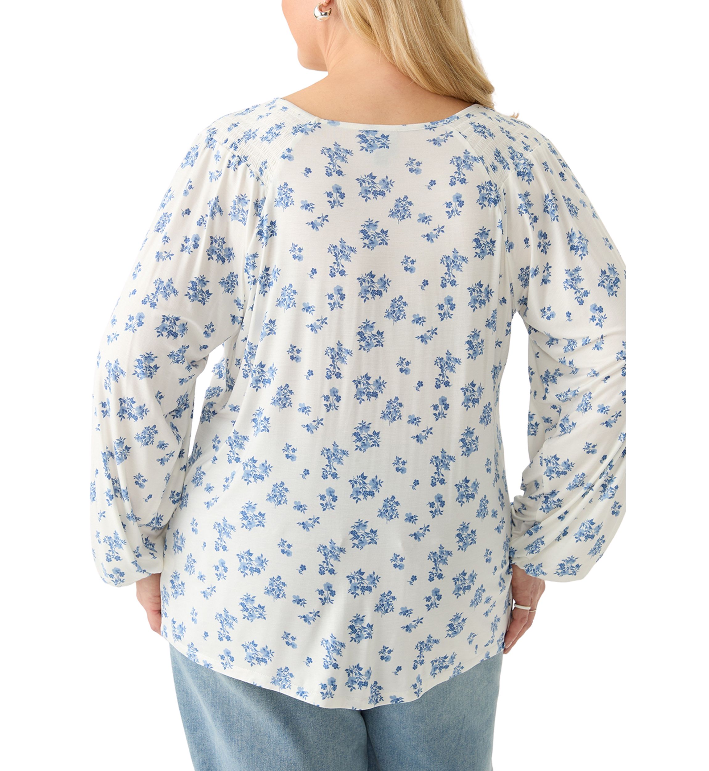 Plus Size Long Sleeve Smocked Shoulder Knit Top