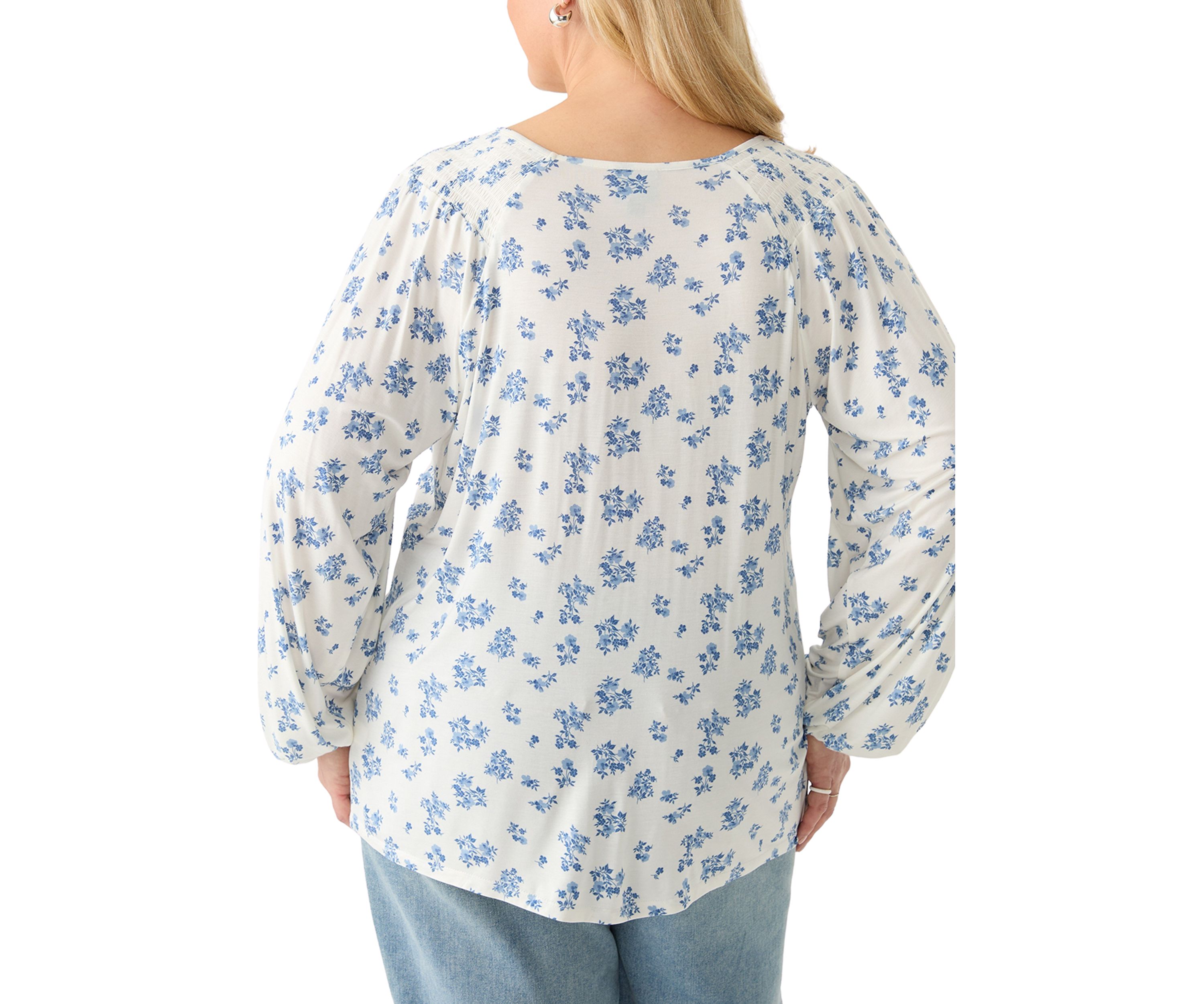 Plus Size Long Sleeve Smocked Shoulder Knit Top