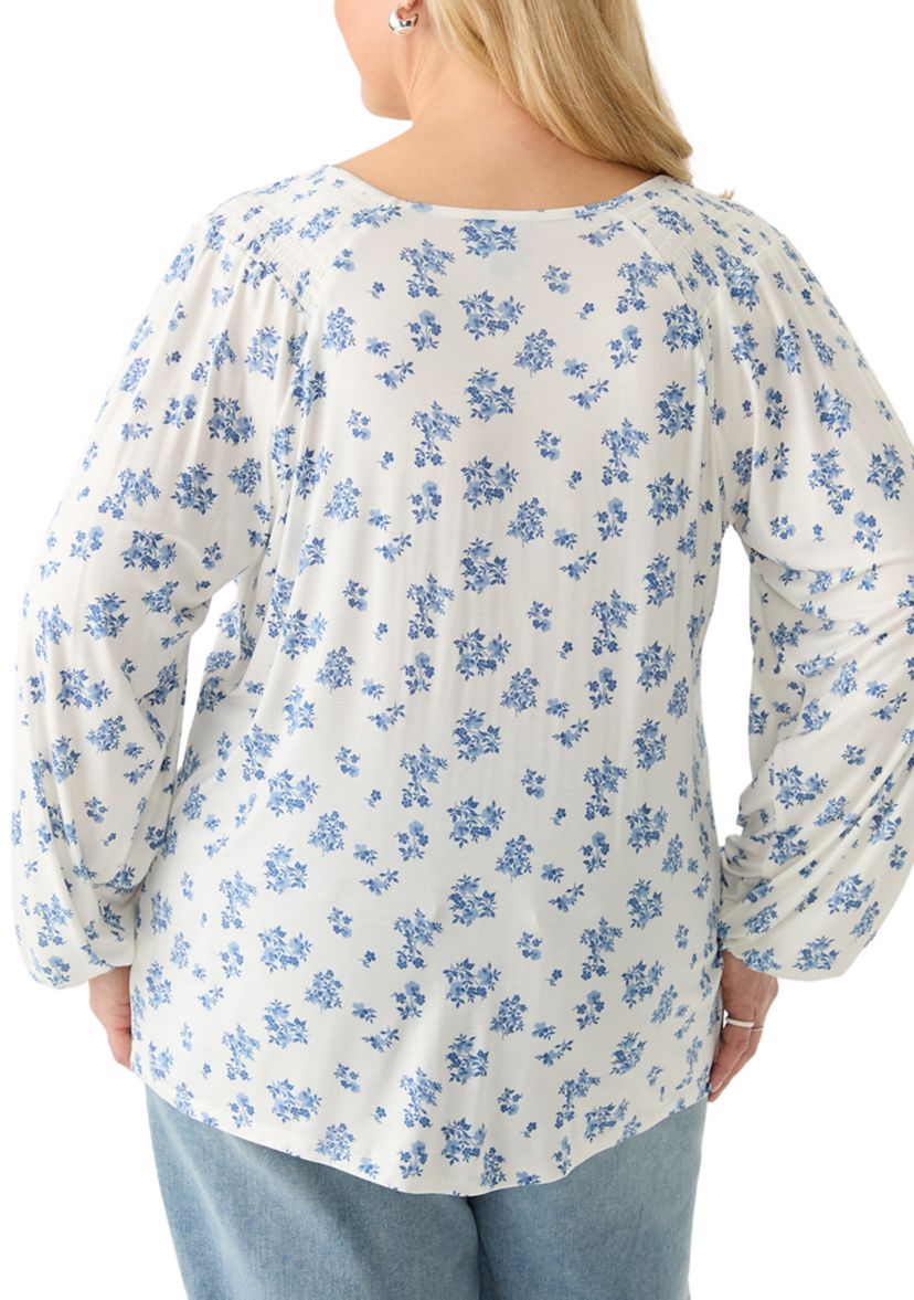 Plus Size Long Sleeve Smocked Shoulder Knit Top