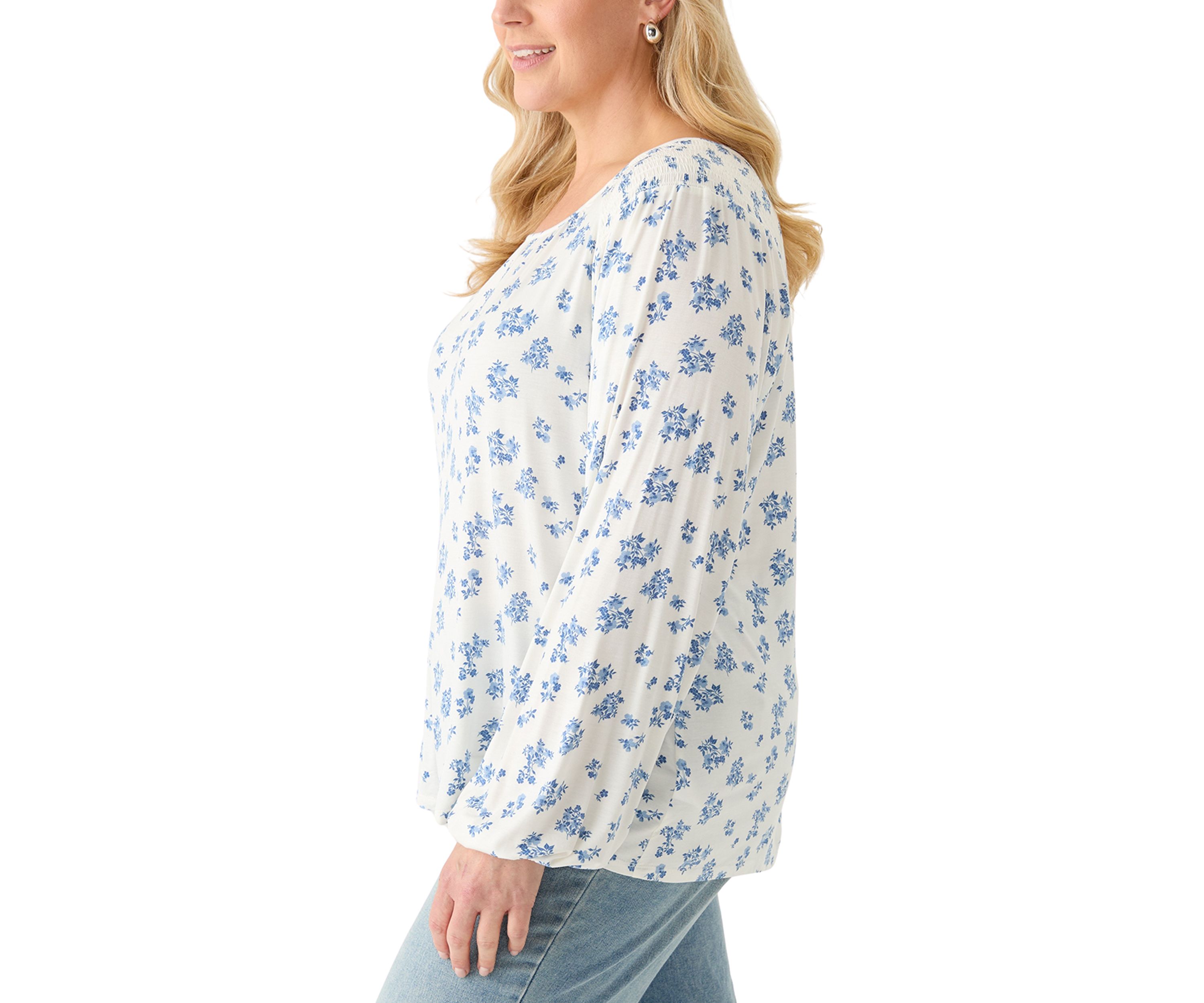 Plus Size Long Sleeve Smocked Shoulder Knit Top
