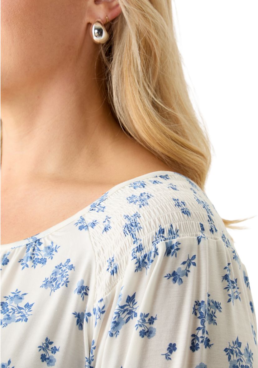 Plus Size Long Sleeve Smocked Shoulder Knit Top