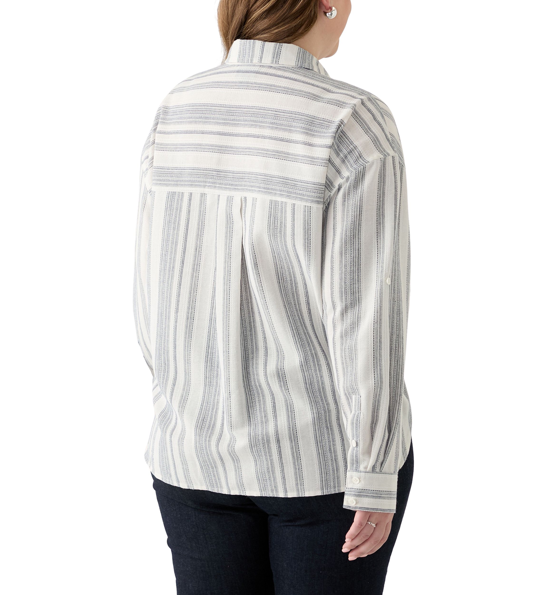 Plus Size Long Sleeve Textured Stripe Button Down Shirt 