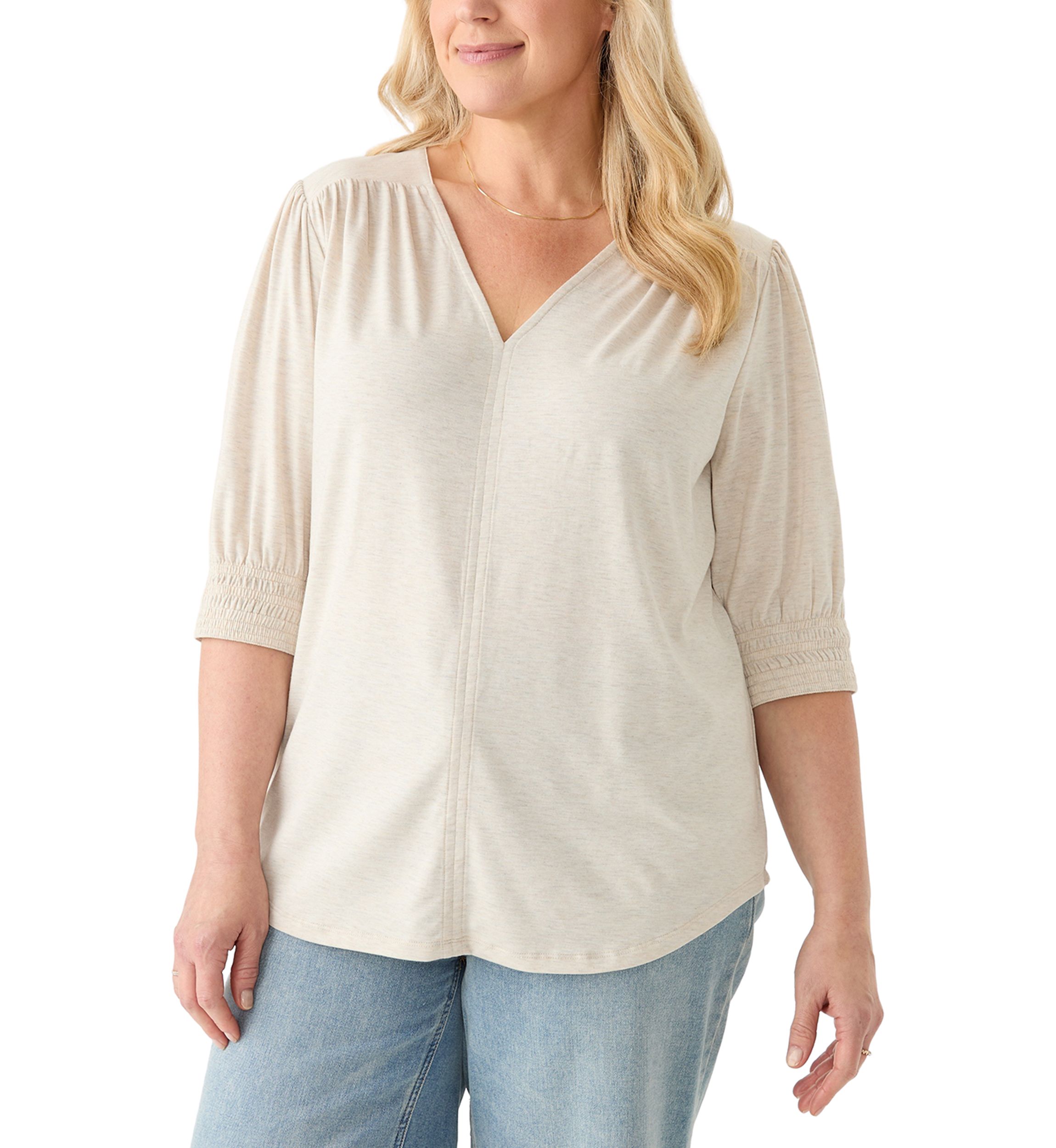 Plus Size 3/4 Sleeve V-Neck Knit Top