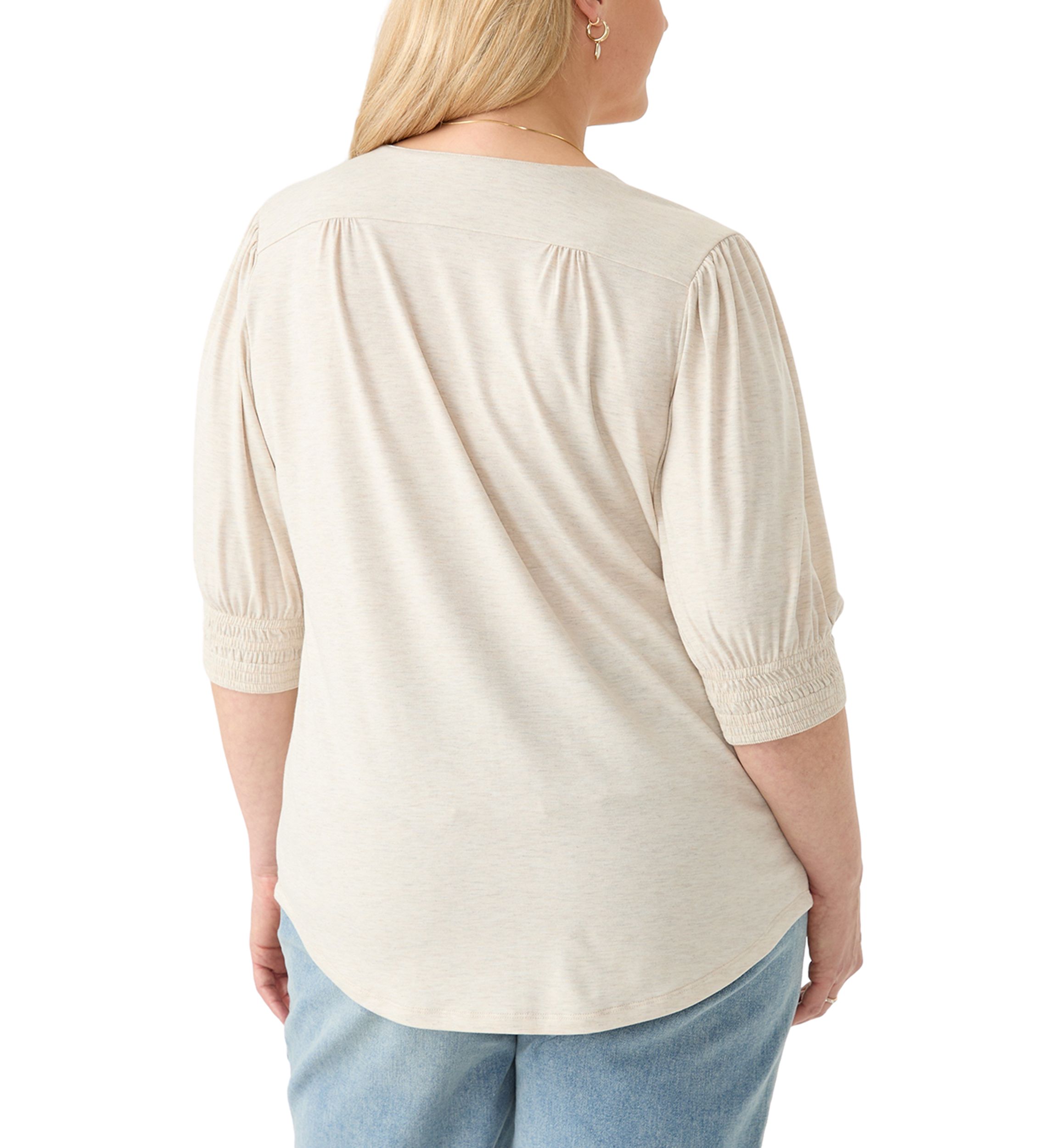 Plus Size 3/4 Sleeve V-Neck Knit Top