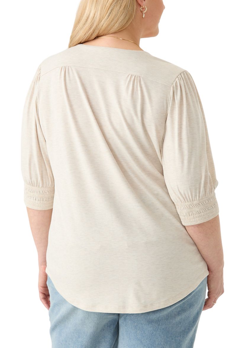 Plus Size 3/4 Sleeve V-Neck Knit Top
