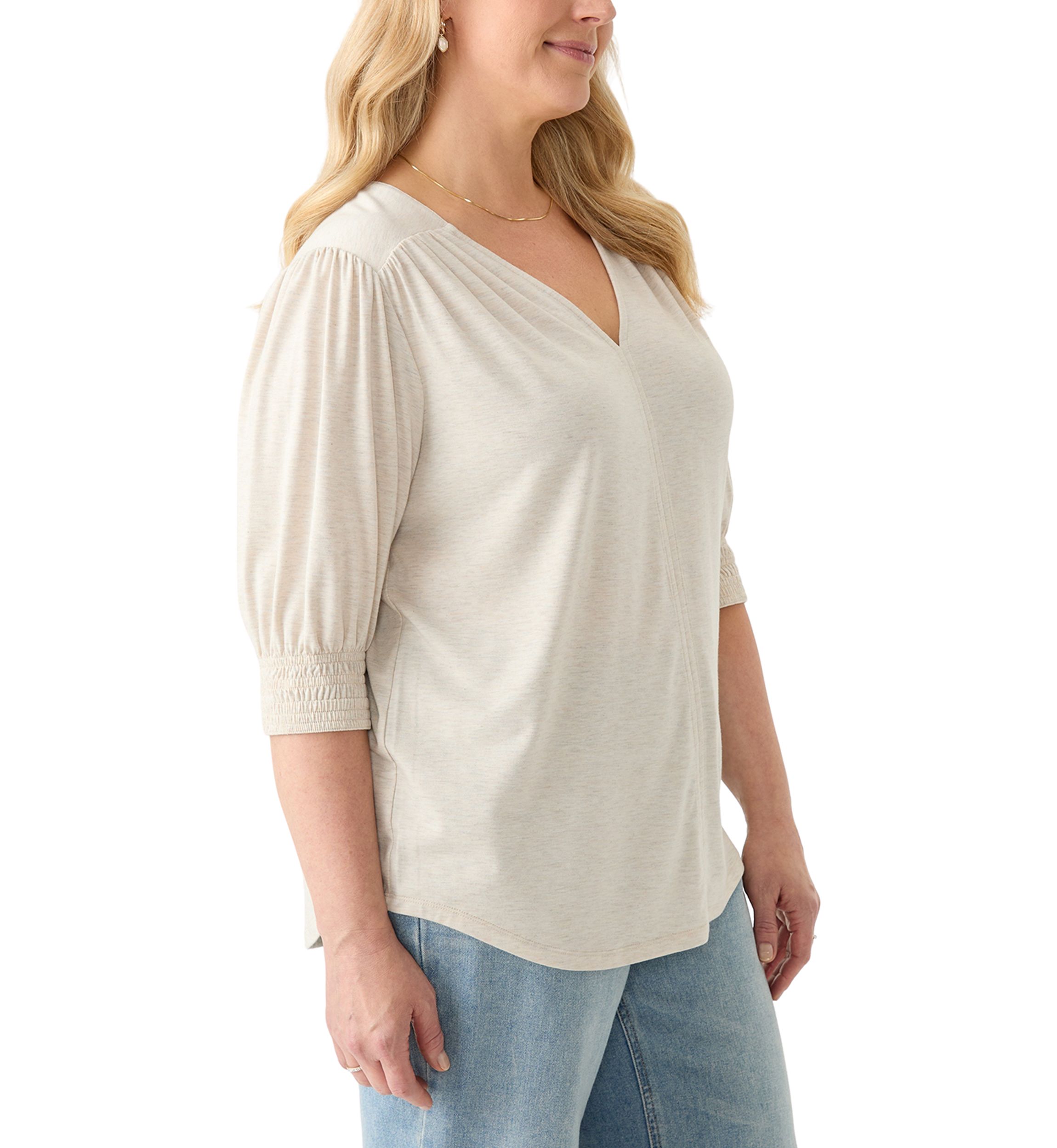 Plus Size 3/4 Sleeve V-Neck Knit Top