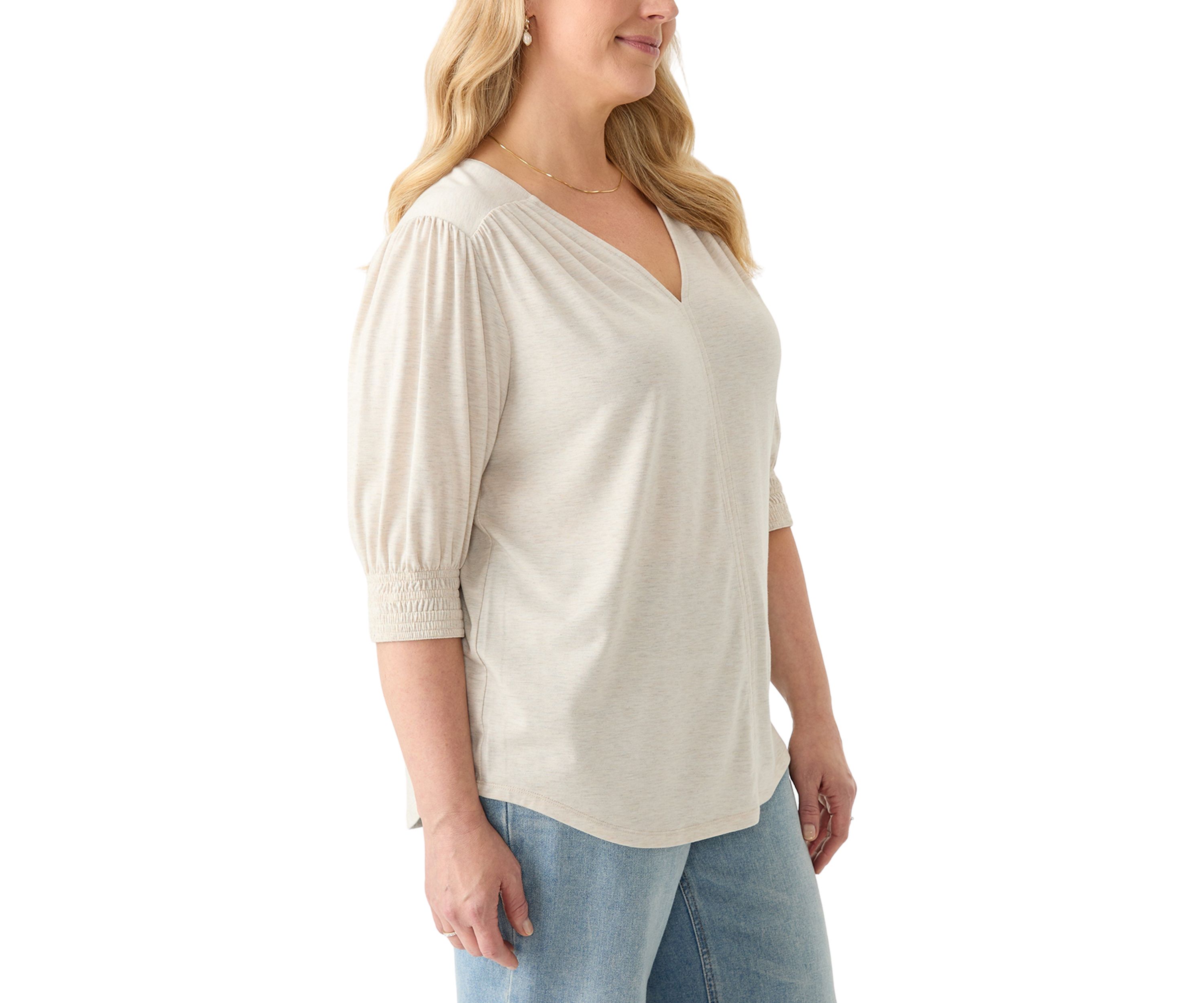 Plus Size 3/4 Sleeve V-Neck Knit Top