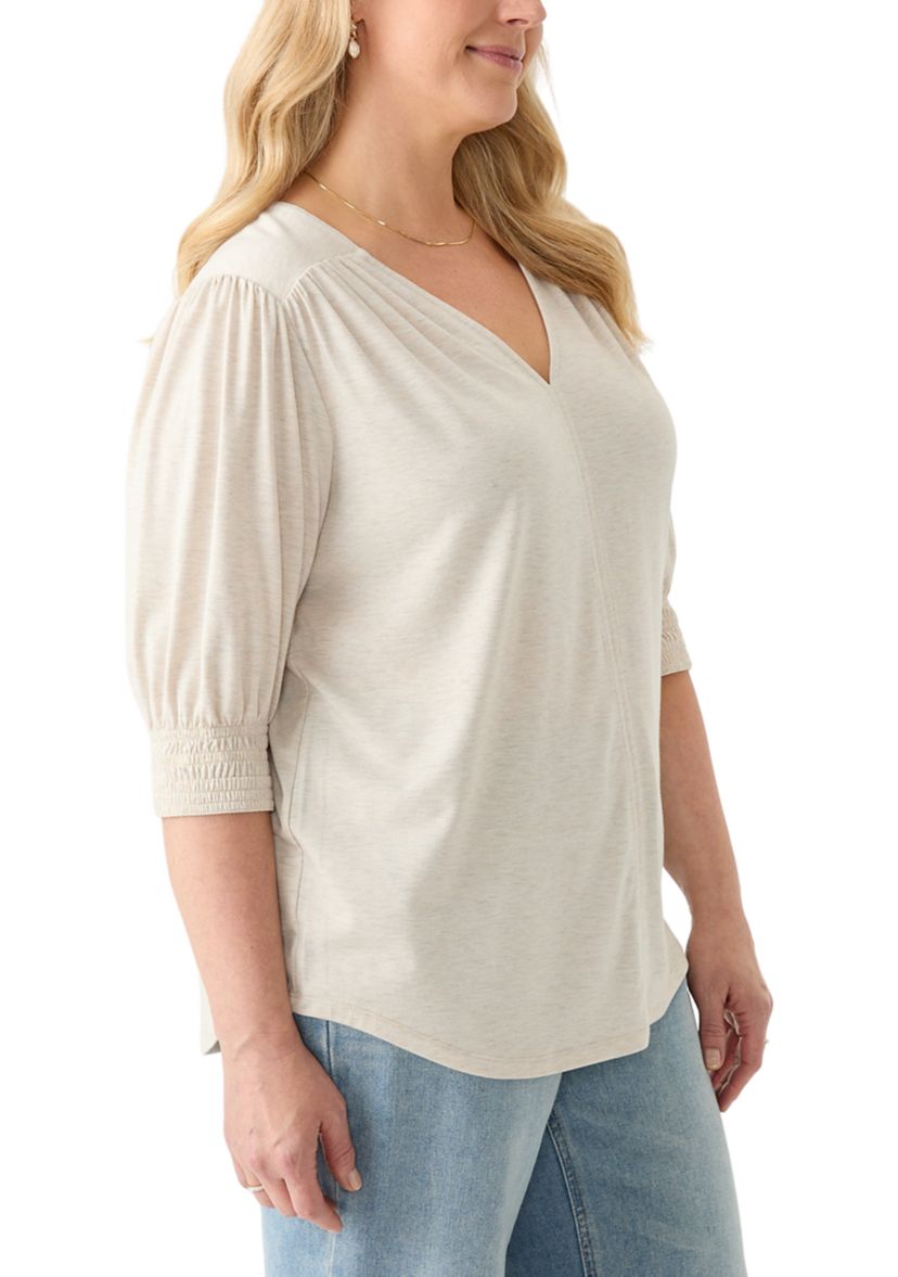 Plus Size 3/4 Sleeve V-Neck Knit Top