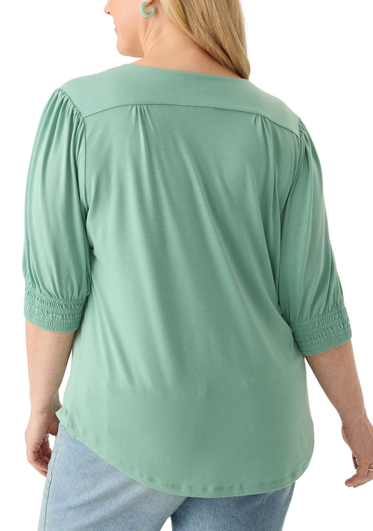 Plus Size 3/4 Sleeve V-Neck Knit Top