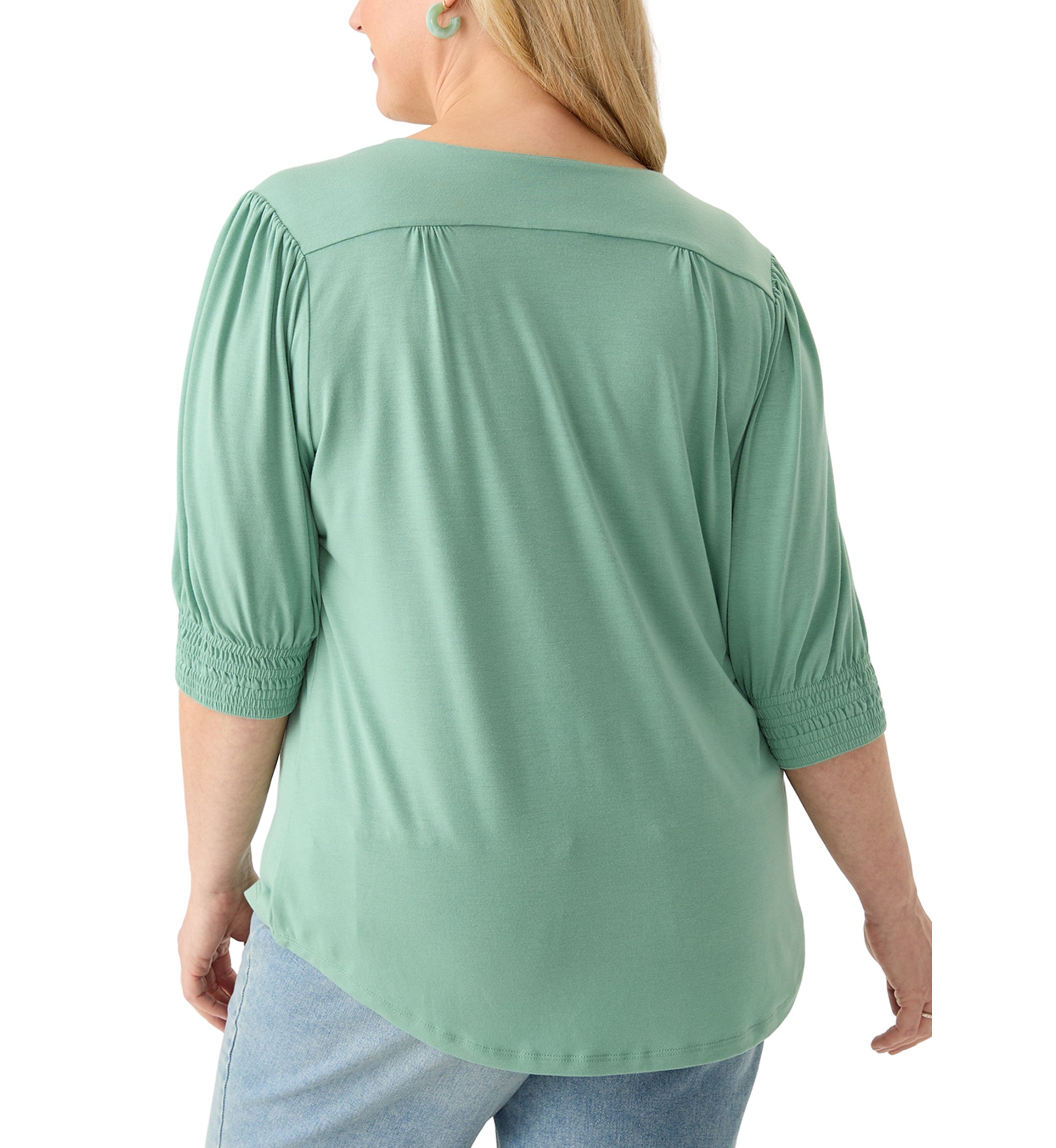 Plus Size 3/4 Sleeve V-Neck Knit Top