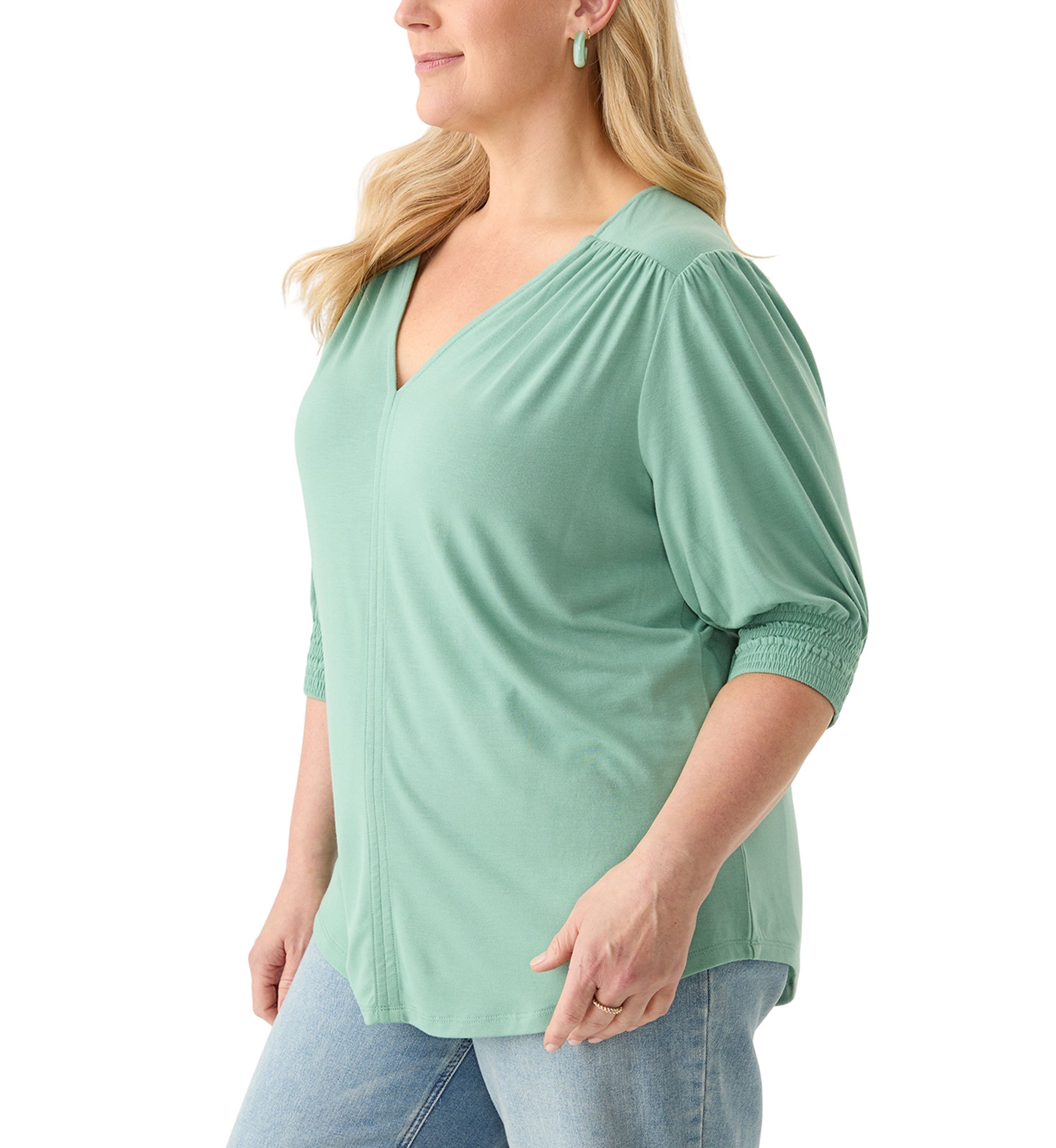 Plus Size 3/4 Sleeve V-Neck Knit Top