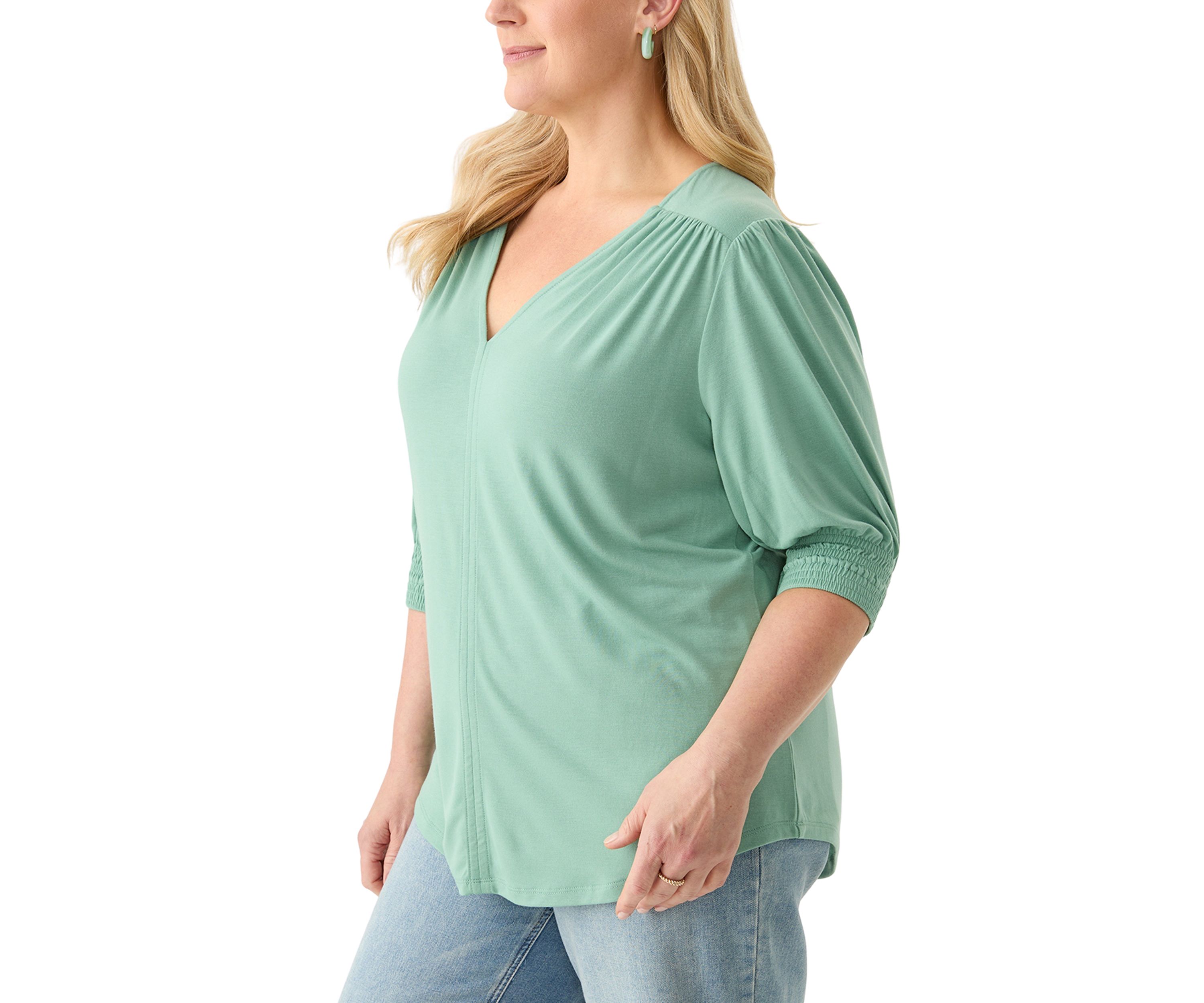 Plus Size 3/4 Sleeve V-Neck Knit Top