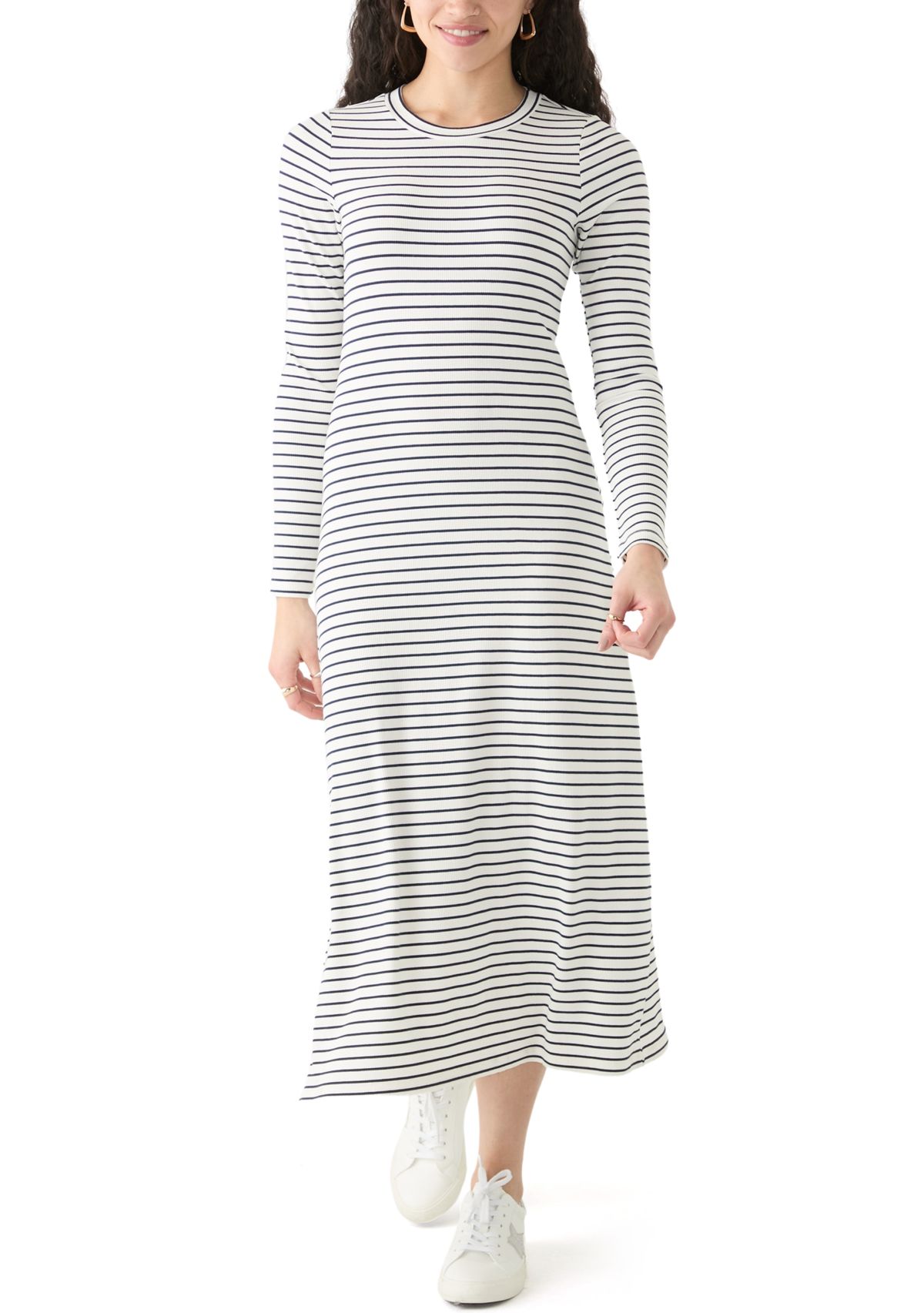 Womens Long Sleeve Crew Neck Dress with Slit 