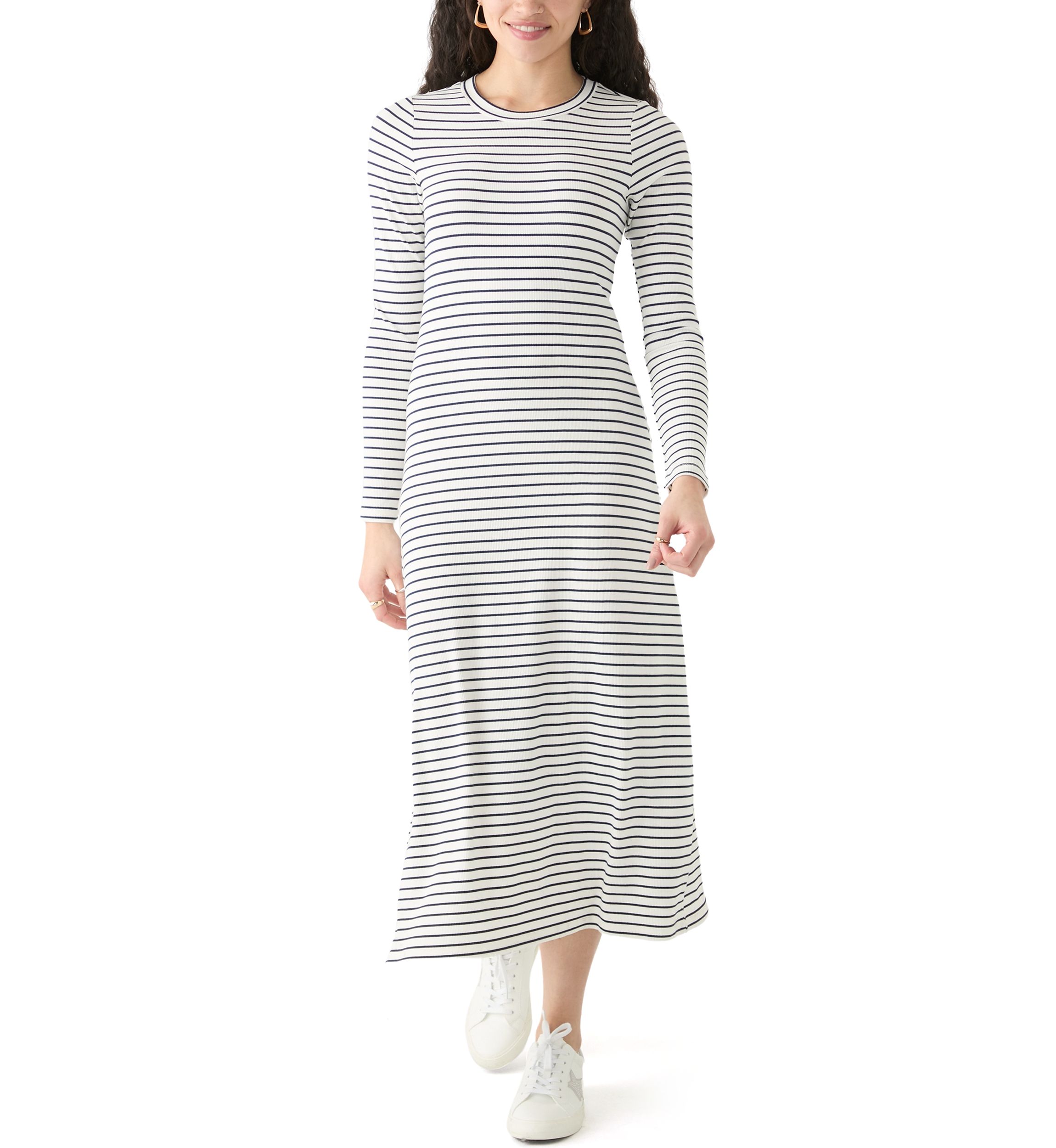 Womens Long Sleeve Crew Neck Dress with Slit 