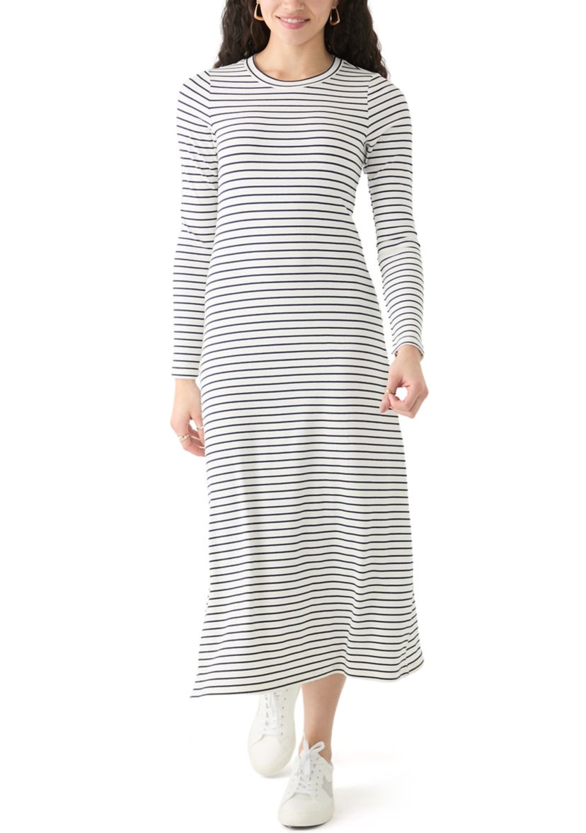 Womens Long Sleeve Crew Neck Dress with Slit 