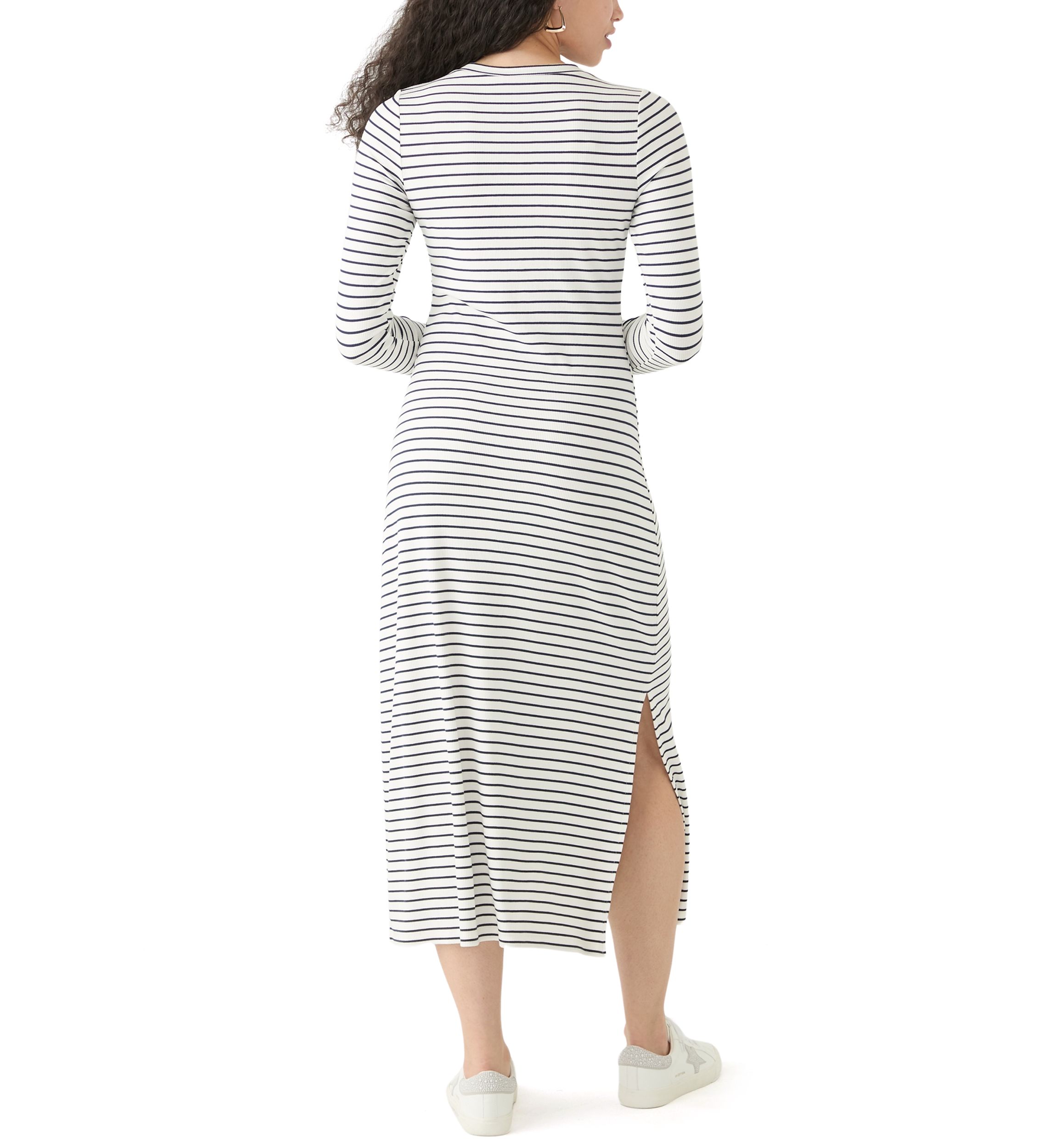 Womens Long Sleeve Crew Neck Dress with Slit 